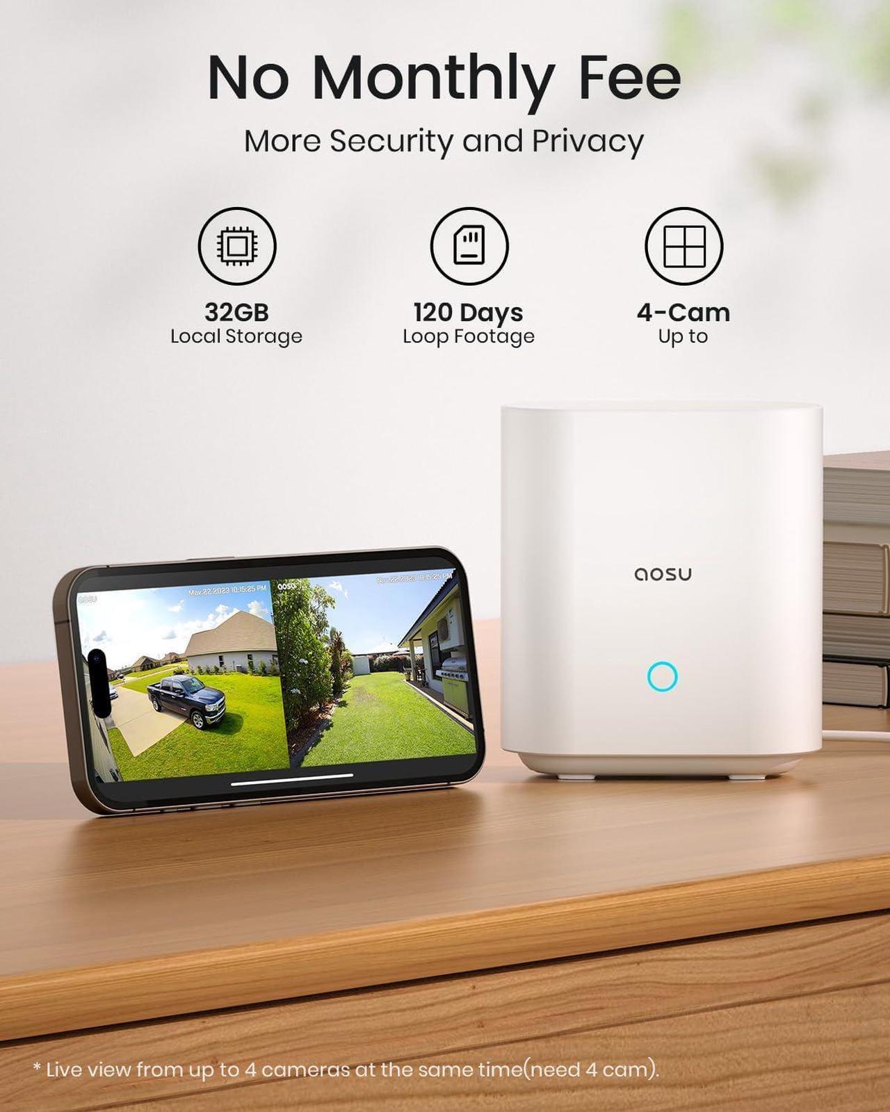 Alt view image 2 of 7 - AOSU Security Cameras Wireless Outdoor Home System, Real 2K HD Night Vision, No Subscription, 240-Day Battery Life, 166° Wide View, Spotlight & Siren Alarm, Motion Alert, Support 2.4G & 5G WiFi Router