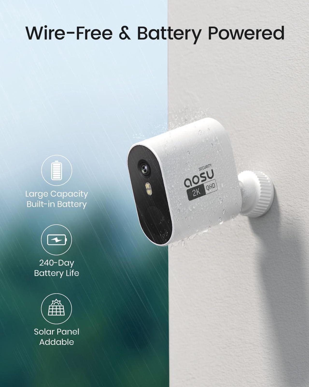 Alt view image 4 of 7 - AOSU Security Cameras Wireless Outdoor Home System, Real 2K HD Night Vision, No Subscription, 240-Day Battery Life, 166° Wide View, Spotlight & Siren Alarm, Motion Alert, Support 2.4G & 5G WiFi Router