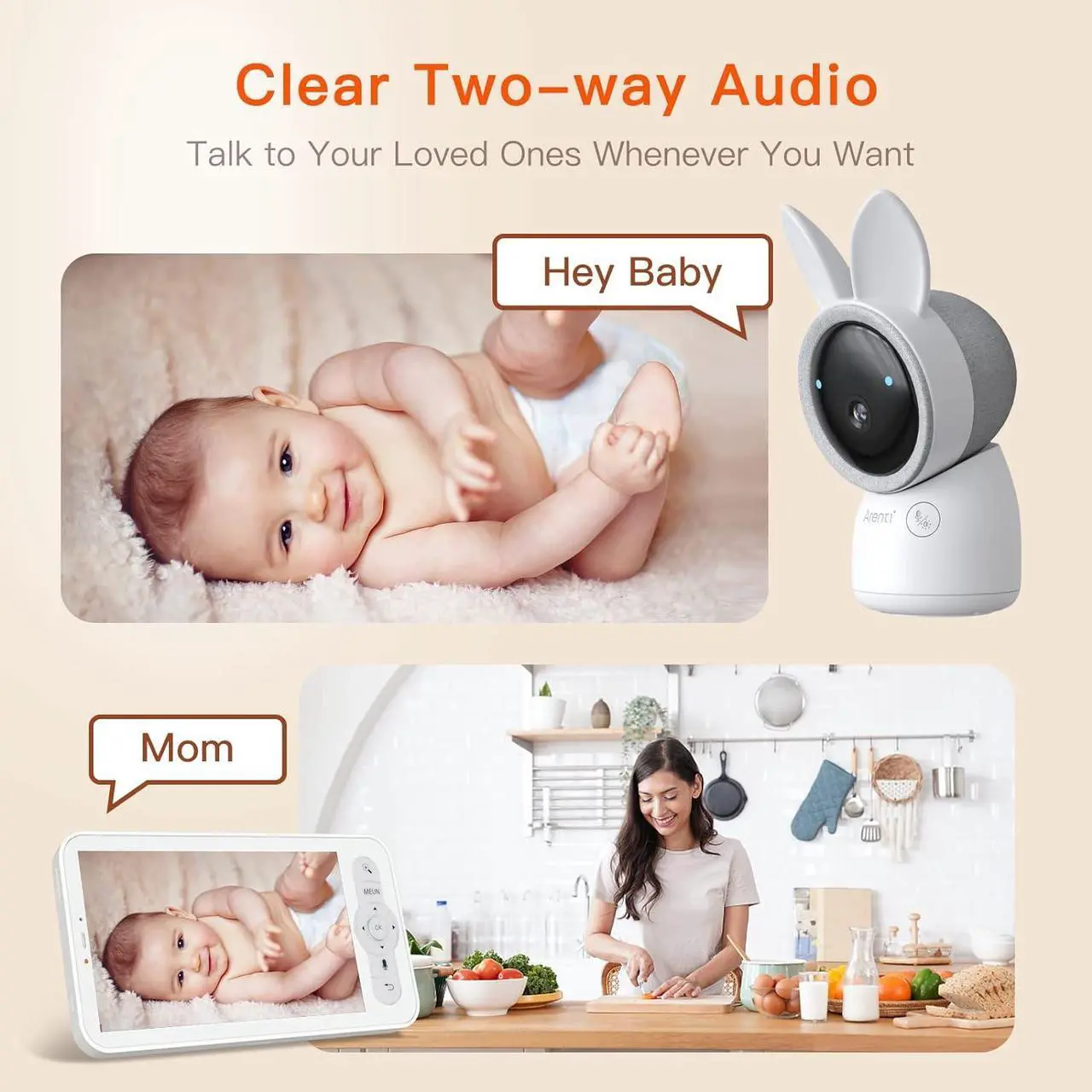 Alt view image 2 of 6 - Video Baby Monitor, Audio Monitor with 2K Ultra HD WiFi Camera,5" Color Display,Night Vision,Lullabies,Cry Detection,Motion Detection,Temp & Humidity Sensor,Two Way Talk,App Control