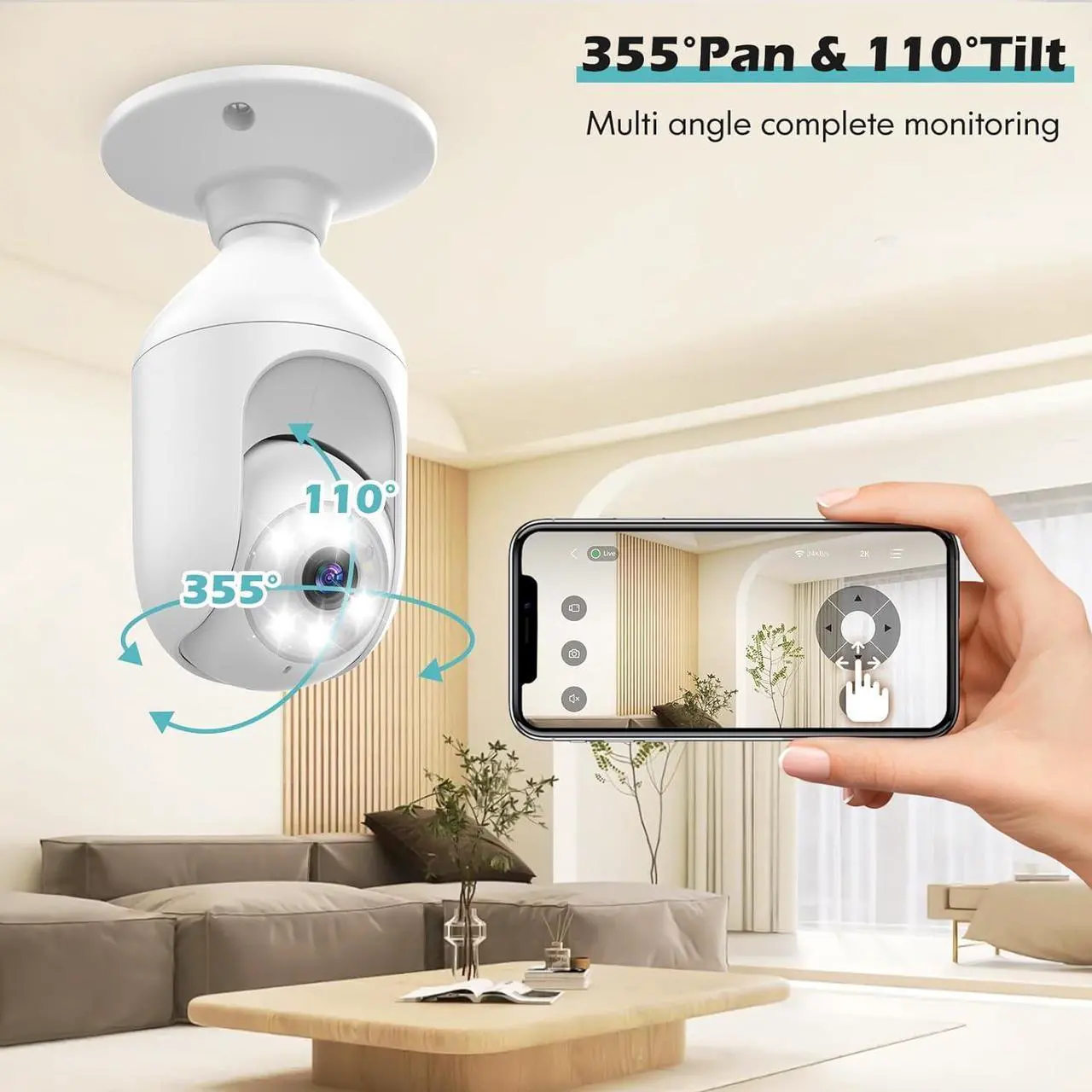 Alt view image 3 of 7 - 3Packs 2K Bulb Security Cameras Wireless Outdoor Indoor, 2.4GHz WiFi Cameras for Home Security with Spotlight, Color Night Vision, Motion Detection, 2-Way Audio, Audible Alarm