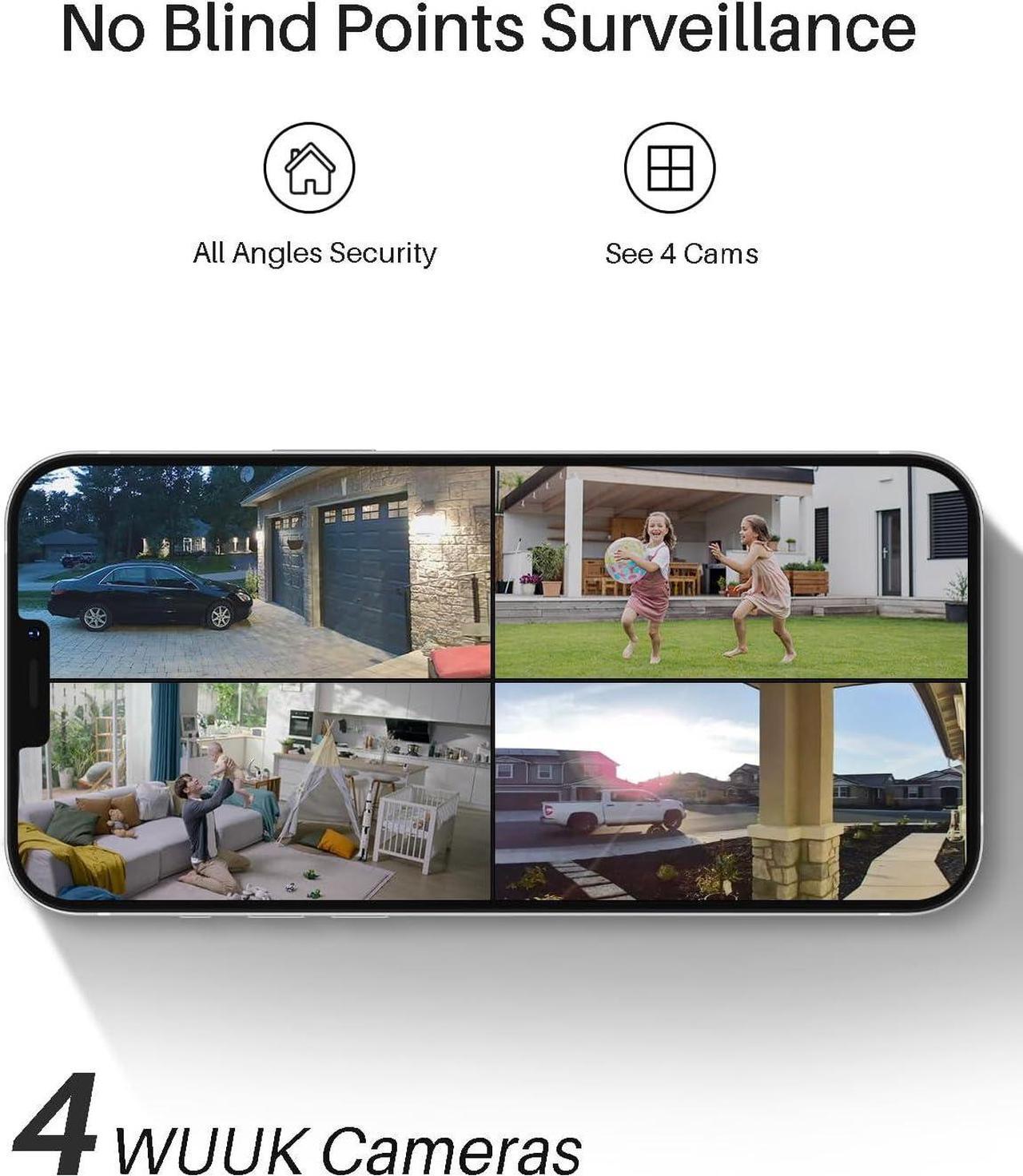 Alt view image 4 of 7 - WUUK 2K Solar Security Cameras Wireless Outdoor, Homebase Support Up to 8 Cams, 2 Cams Kit with Forever Power, No Monthly Fee, 32GB Local Storage, Compatible for Alexa, Google Home&IFTTT, 2.4G&5G WiFi