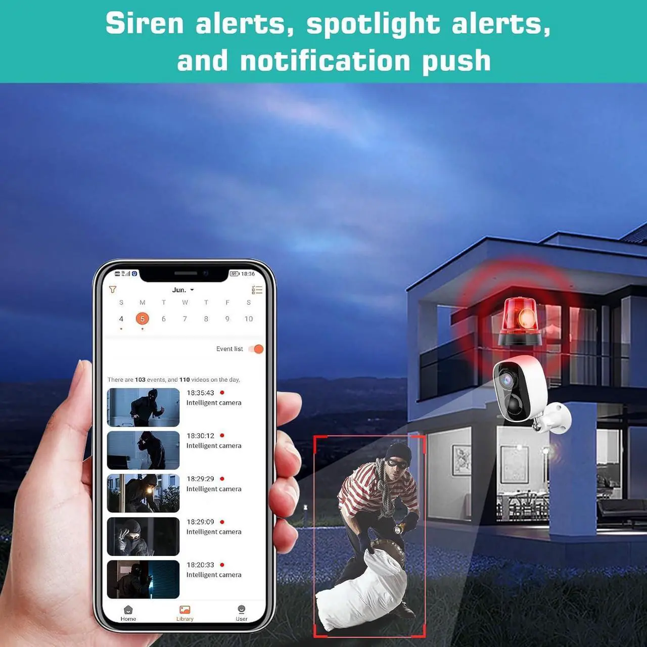 Alt view image 4 of 6 - Gadpiparty Security Cameras Wireless Outdoor 2 Pack, 1080P WiFi Surveillance Indoor Home Camera Battery Powered, Night Vision AI Motion Detection 2-Way Talk Waterproof Siren Alarm Cloud/SD Storage
