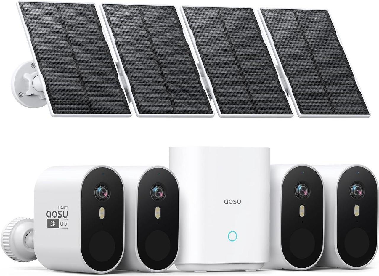 Main image of Solar Security Cameras Wireless Outdoor, 2K QHD Home Security System, 4 Cameras Kit with 166° Ultra-Wide View, Forever Power, Spotlight Camera, 32G Local Storage, No Monthly Fee