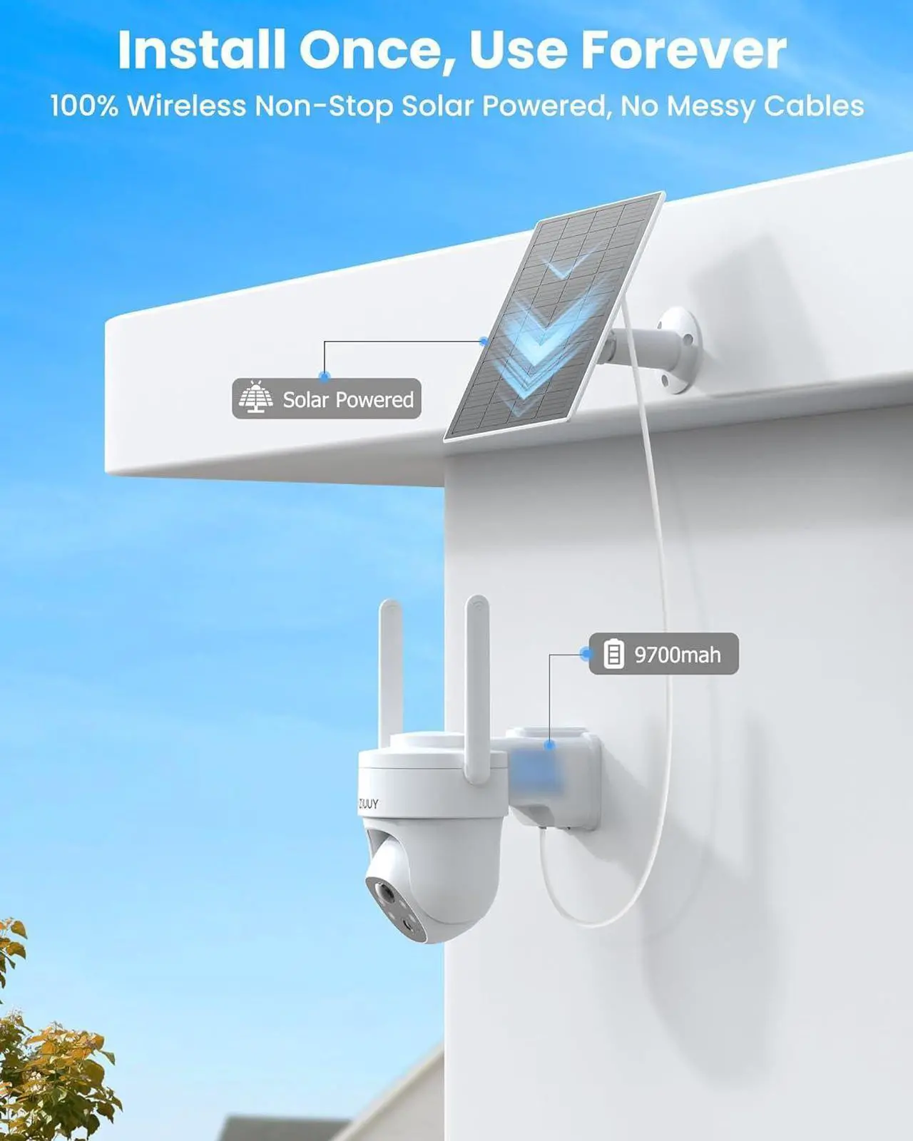 Alt view image 2 of 7 - Solar Security Cameras Wireless Outdoor, 2 Pack 3MP Security Cameras Wireless Outdoor, Pan Tilt 360°WiFi Camera with Color Night Vision/PIR Sensor/2-Way Audio/Alexa/Google Assistant