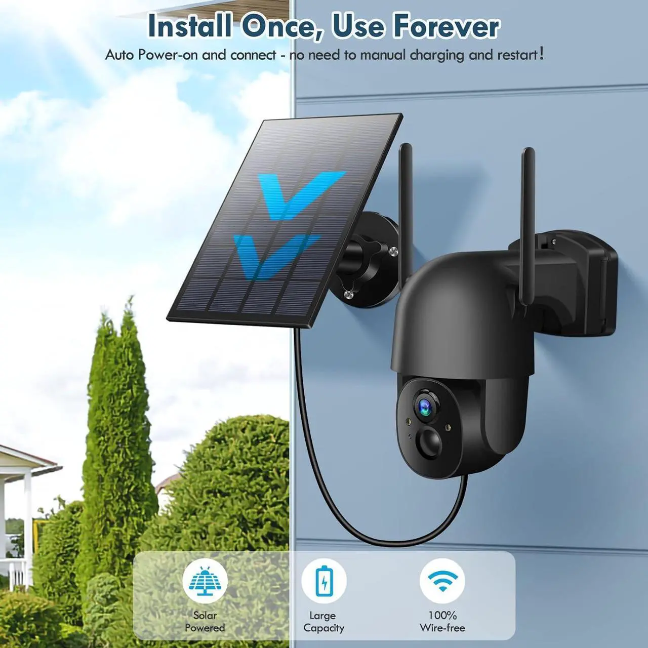 Alt view image 2 of 7 - Solar Security Cameras Wireless Outdoor, 3MP 2K FHD Outdoor Camera Wireless 2.4G Wi-Fi 355° View Pan Tilt Security Cameras with AI Motion Detection, Siren, Two-Way Audio (Black)
