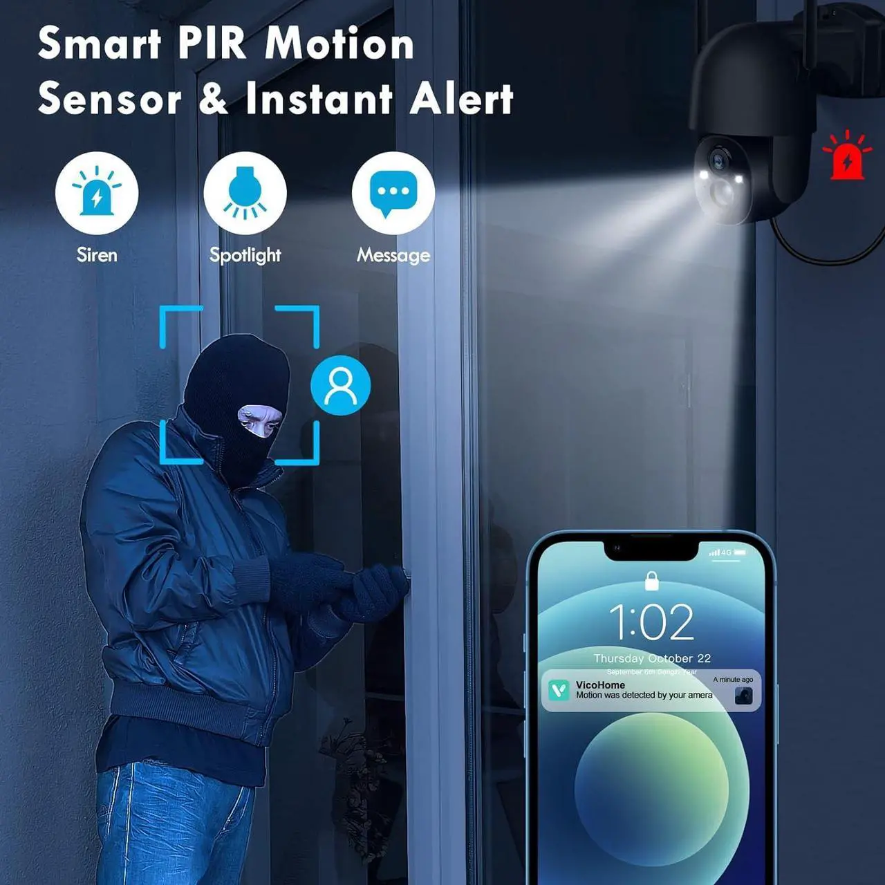 Alt view image 3 of 7 - Solar Security Cameras Wireless Outdoor, 3MP 2K FHD Outdoor Camera Wireless 2.4G Wi-Fi 355° View Pan Tilt Security Cameras with AI Motion Detection, Siren, Two-Way Audio (Black)