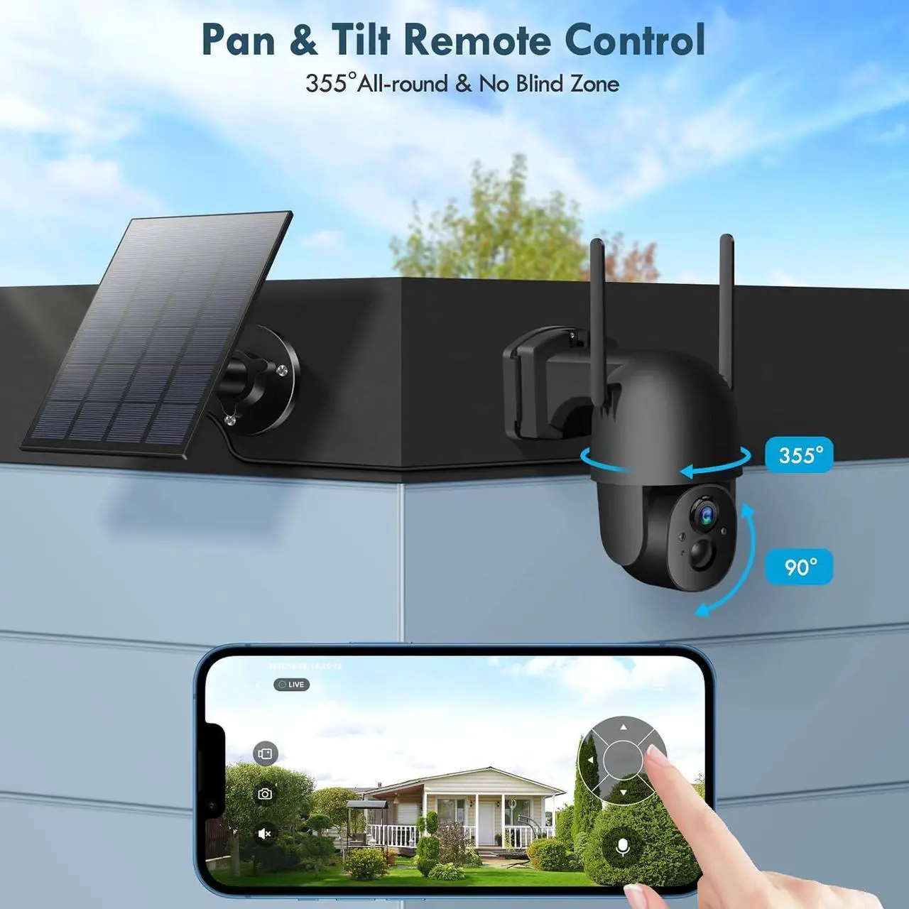 Alt view image 5 of 7 - Solar Security Cameras Wireless Outdoor, 3MP 2K FHD Outdoor Camera Wireless 2.4G Wi-Fi 355° View Pan Tilt Security Cameras with AI Motion Detection, Siren, Two-Way Audio (Black)