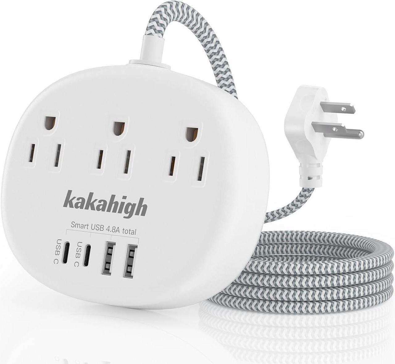 Main image of Power Strip Surge Protector(1080J) - Braided Extension Cord 5 Feet, 13 Amp (1625W) Power Surge Protector with 3 AC Outlet 4 USB (24W/4.8A), College Dorm Room Essentials ETL Listed, White