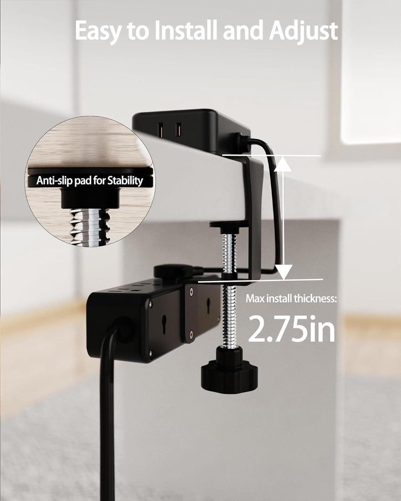 Alt view image 3 of 7 - Dual Layer Desk Clamp Power Strip, Desktop Edge Mount Charging Station with 13 Outlets 4 USB Ports (2 USB C), Under Desk Surge Protector(1700 Joules), 10 Ft Extension Cord for Office Home