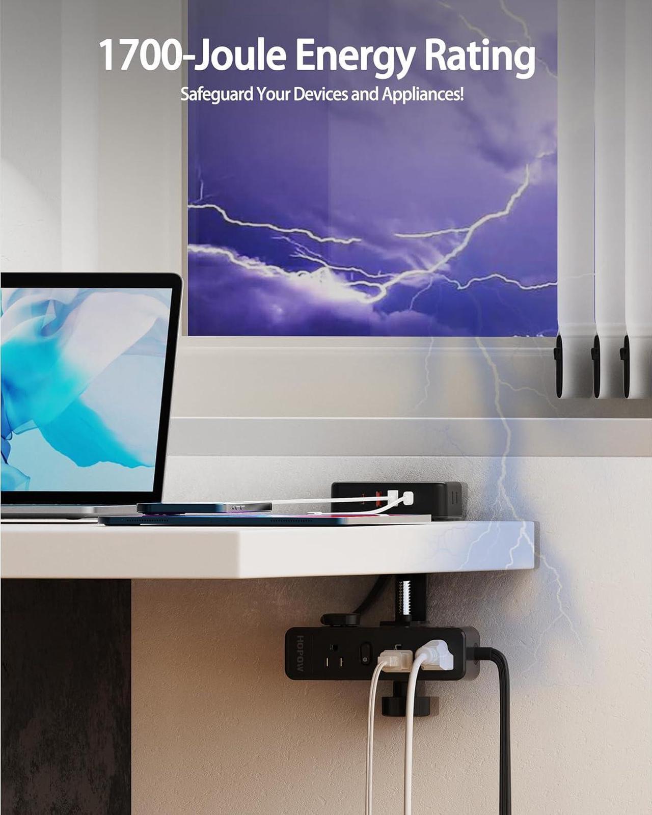 Alt view image 4 of 7 - Dual Layer Desk Clamp Power Strip, Desktop Edge Mount Charging Station with 13 Outlets 4 USB Ports (2 USB C), Under Desk Surge Protector(1700 Joules), 10 Ft Extension Cord for Office Home