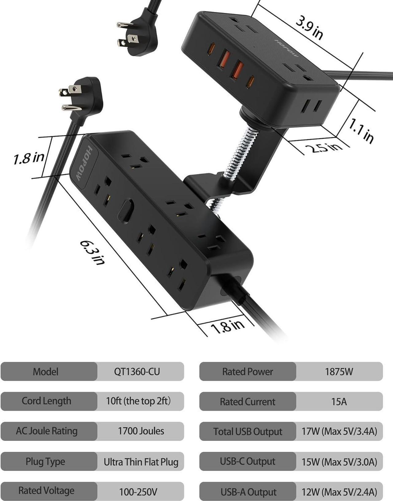 Alt view image 7 of 7 - Dual Layer Desk Clamp Power Strip, Desktop Edge Mount Charging Station with 13 Outlets 4 USB Ports (2 USB C), Under Desk Surge Protector(1700 Joules), 10 Ft Extension Cord for Office Home