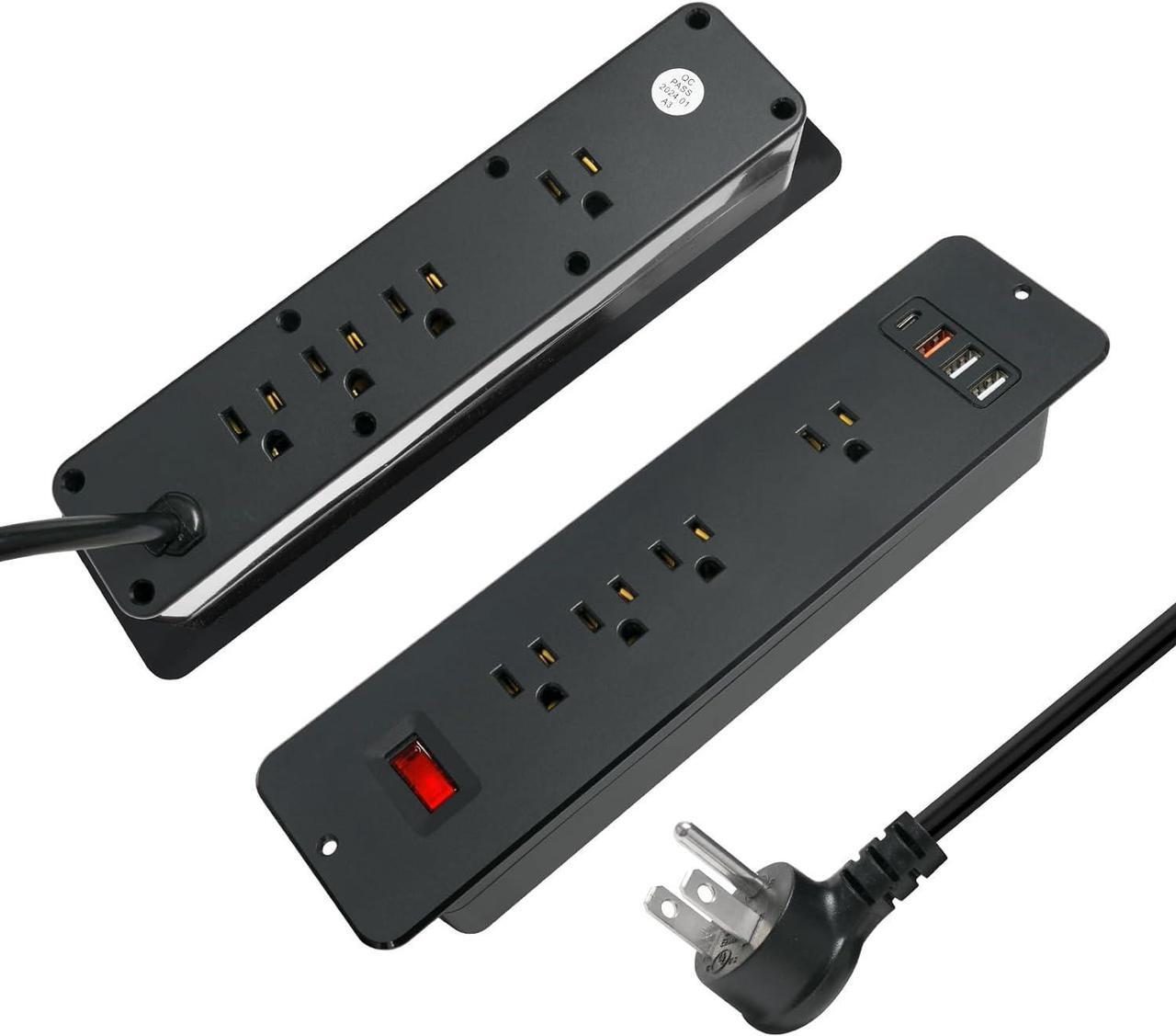 Main image of 8 Outlets Dual Side USB C Recessed Power Strip Flush Mount Charging Station Built in Desk Multiple Power Socket for Furniture Cabinet Table Conference (Black)