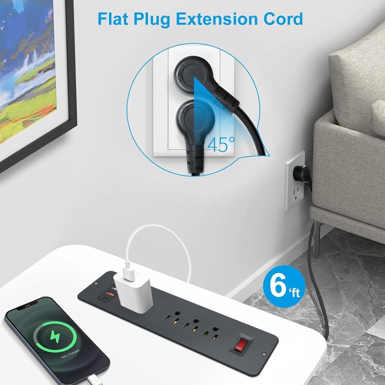 Alt view image 6 of 7 - 8 Outlets Dual Side USB C Recessed Power Strip Flush Mount Charging Station Built in Desk Multiple Power Socket for Furniture Cabinet Table Conference (Black)