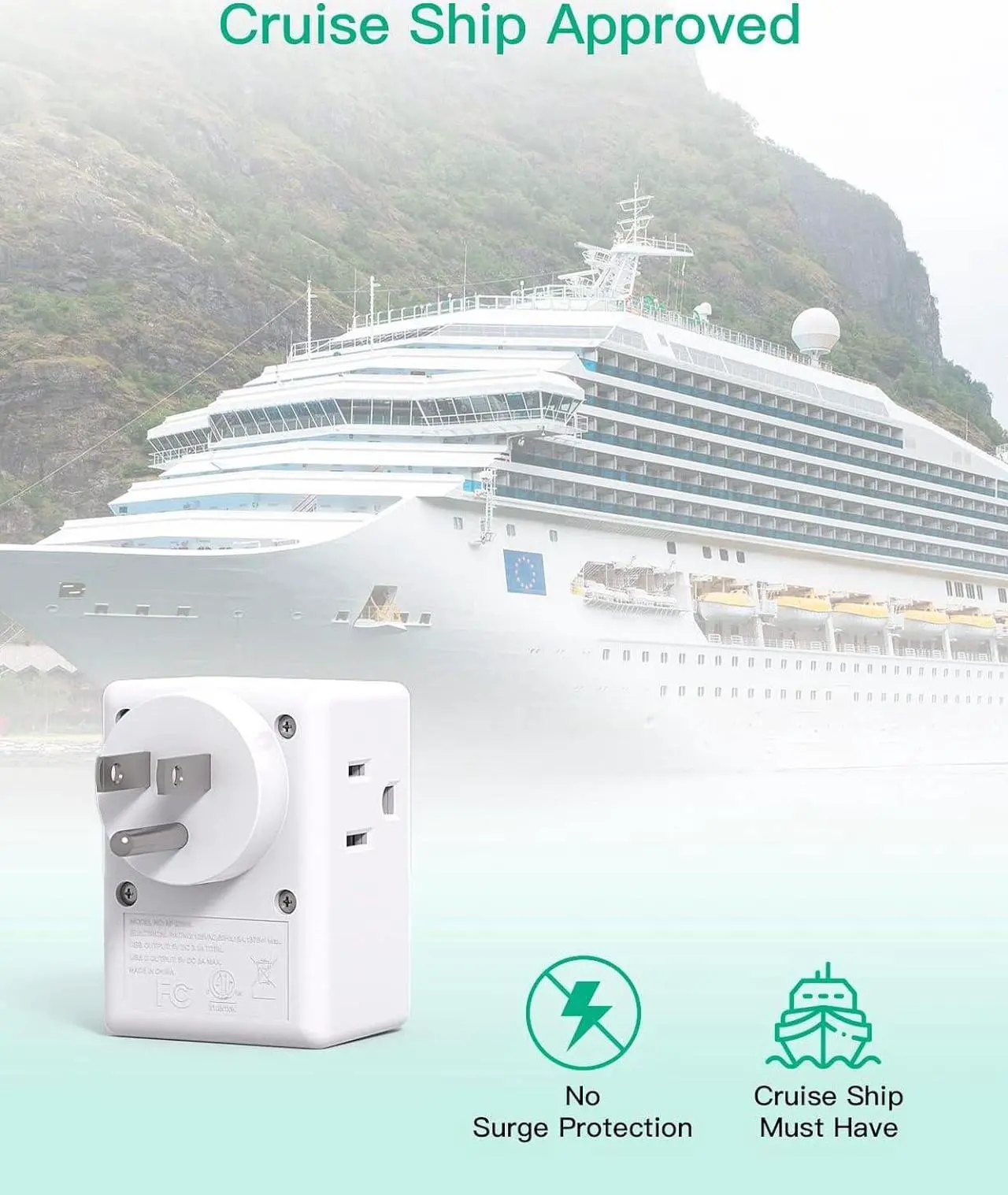 Alt view image 4 of 7 - 2 Pack Outlet Extender Multi Plug Outlet, USB Wall Charger with 3 USB Ports (1 USB C), No Surge Protector Cruise Essentials for Ship and Travel, ETL Listed