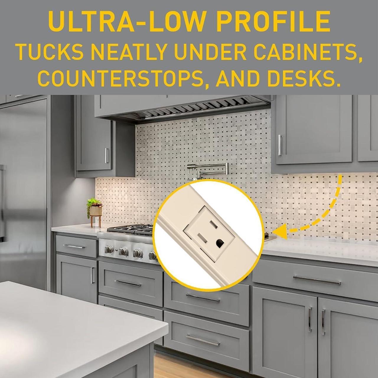 Alt view image 2 of 7 - Legrand - Wiremold Wall Mount Power Strip, Ivory Under Counter Power Strip, 6 Foot Kitchen Power Strip, 6 Outlet Power Strip to Use as Cable Management Power Strip, PM36C