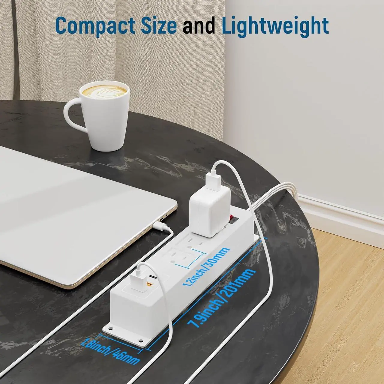 Alt view image 5 of 7 - BTU Wall Mount Power Strip with Fast Charing USB C, 3 Outlets Mountable Power Outlet with 3 USB, Under Desk Power Strip,Desk Mount Power Strip with 6FT Power CordWhite