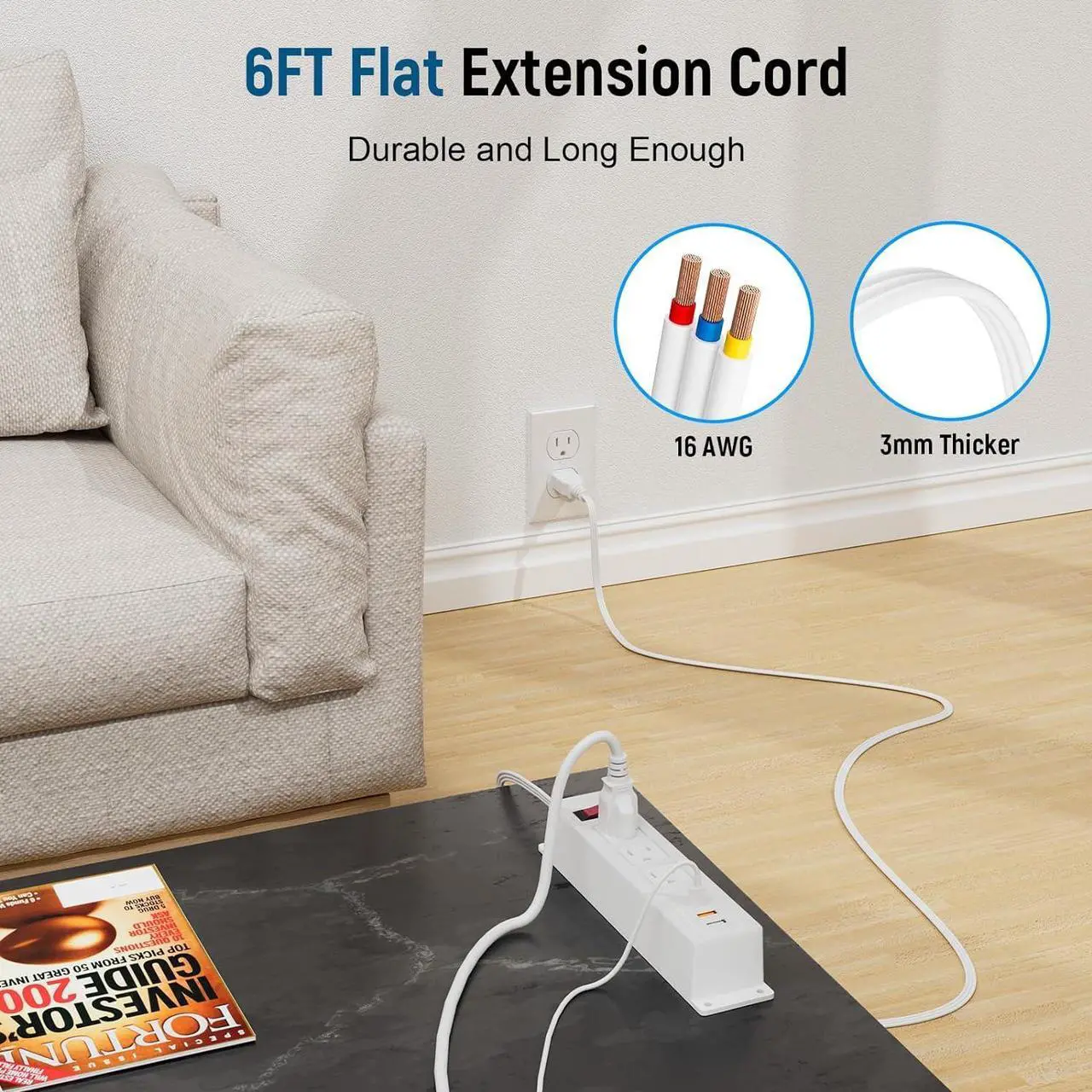Alt view image 6 of 7 - BTU Wall Mount Power Strip with Fast Charing USB C, 3 Outlets Mountable Power Outlet with 3 USB, Under Desk Power Strip,Desk Mount Power Strip with 6FT Power CordWhite