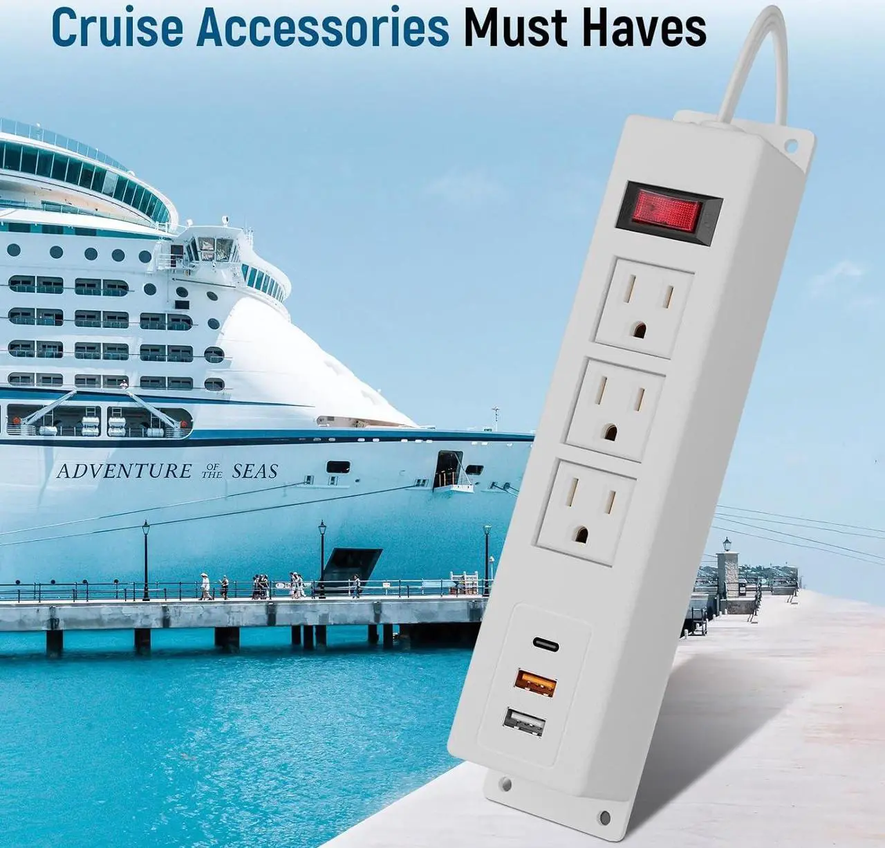 Alt view image 7 of 7 - BTU Wall Mount Power Strip with Fast Charing USB C, 3 Outlets Mountable Power Outlet with 3 USB, Under Desk Power Strip,Desk Mount Power Strip with 6FT Power CordWhite