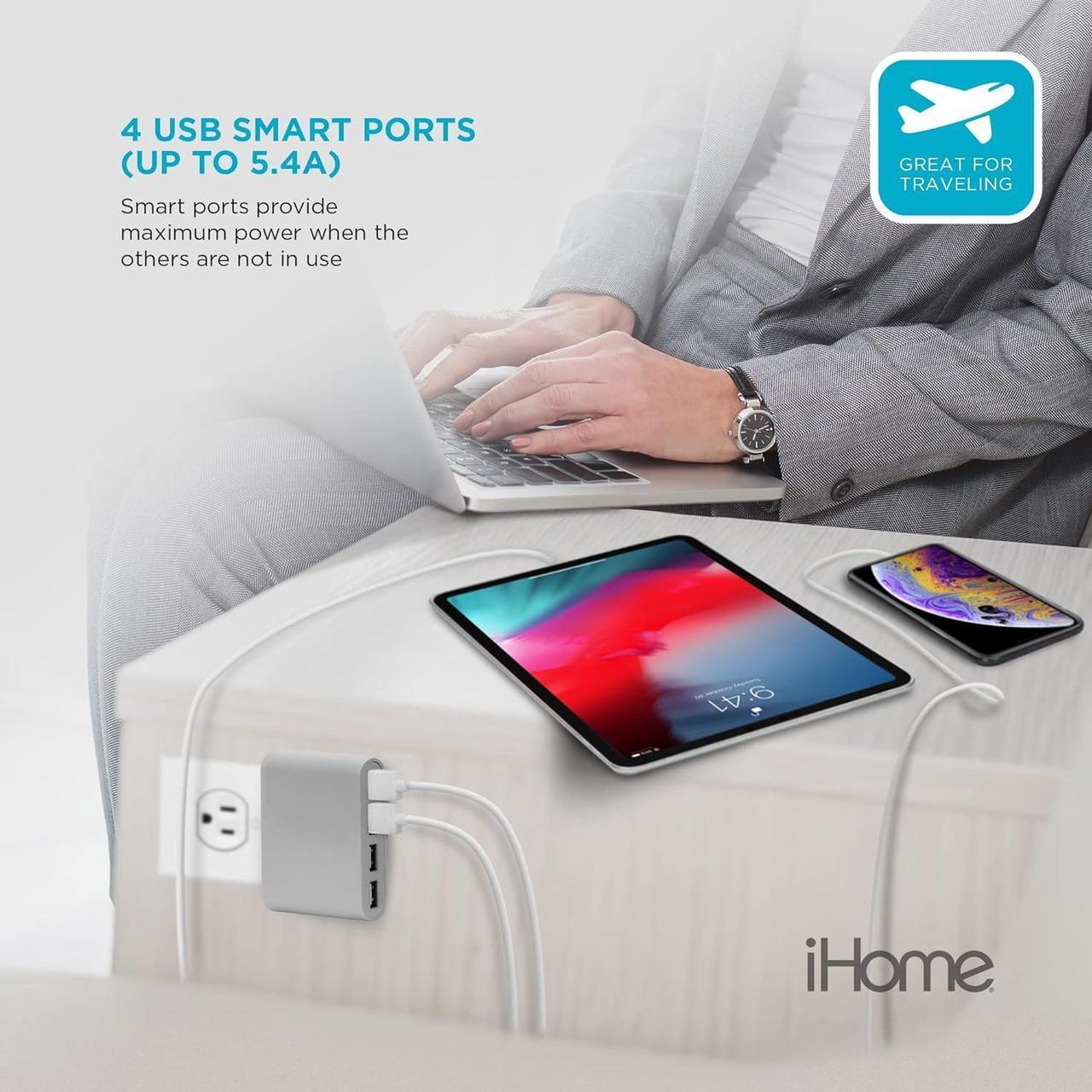 Alt view image 5 of 7 - iHome Power Rover Power Strip & Slim USB Wall Charger Bundle: Detachable Multiport USB Charger & 6 ft Extension Cord Multi Plug Outlet Extender, 9 AC Outlet Power Strip Surge Protector