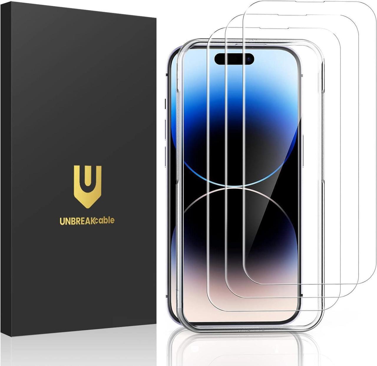 Main image of UNBREAKcable 3-Pack Screen Protector for iPhone 14 Pro, Double Shatterproof Tempered Glass [Easy Installation Frame] [9H Hardness] [99.99% HD Clear] [Case Friendly] for iPhone 14 Pro 6.1 inch