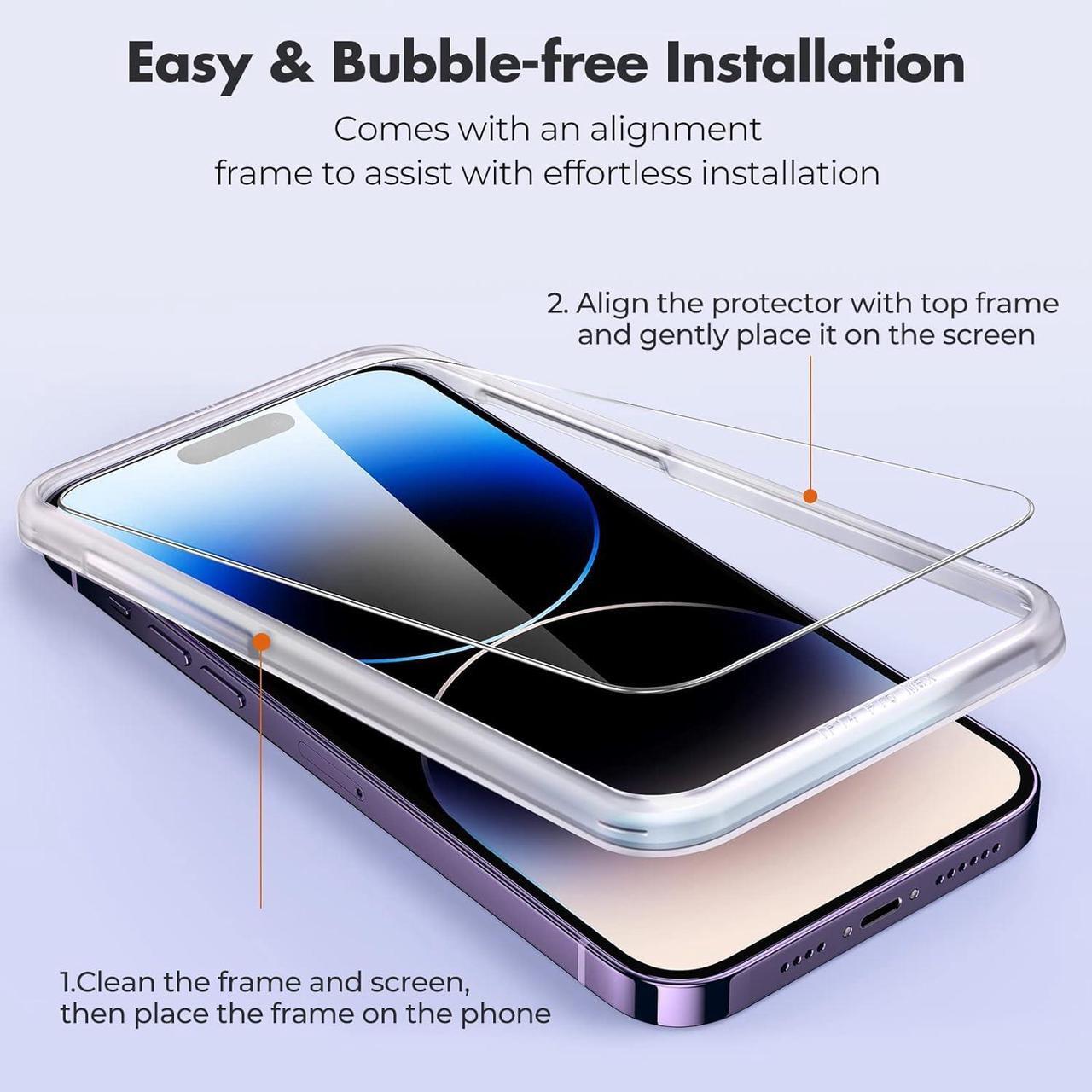 Alt view image 3 of 7 - UNBREAKcable 3-Pack Screen Protector for iPhone 14 Pro, Double Shatterproof Tempered Glass [Easy Installation Frame] [9H Hardness] [99.99% HD Clear] [Case Friendly] for iPhone 14 Pro 6.1 inch