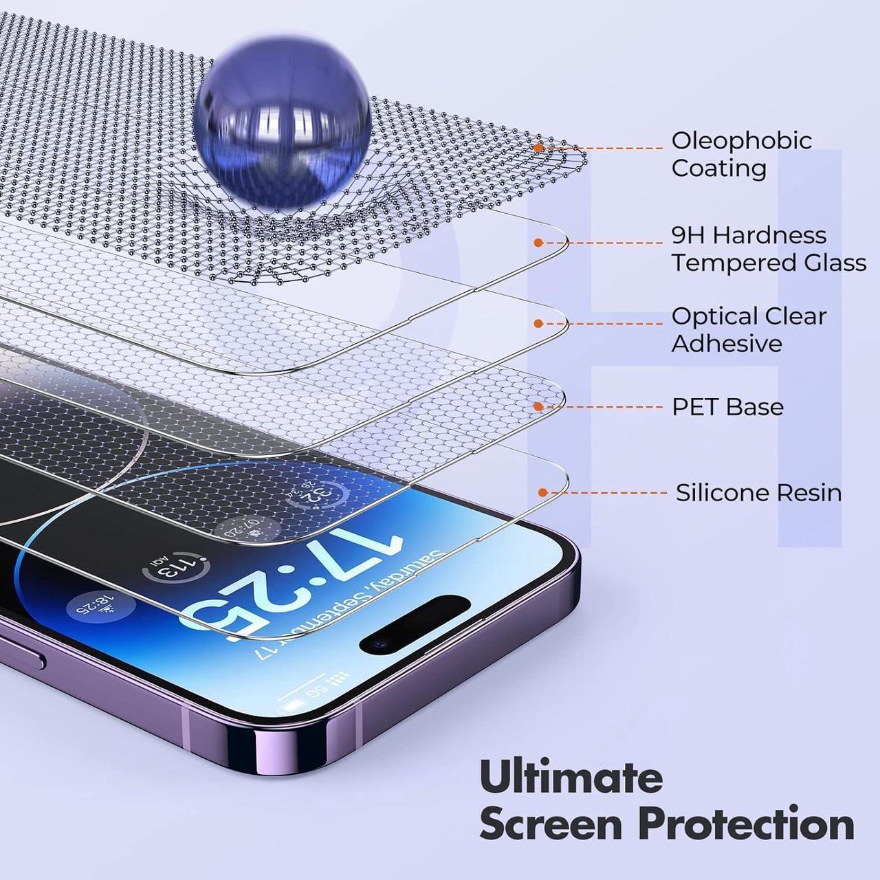 Alt view image 4 of 7 - UNBREAKcable 3-Pack Screen Protector for iPhone 14 Pro, Double Shatterproof Tempered Glass [Easy Installation Frame] [9H Hardness] [99.99% HD Clear] [Case Friendly] for iPhone 14 Pro 6.1 inch