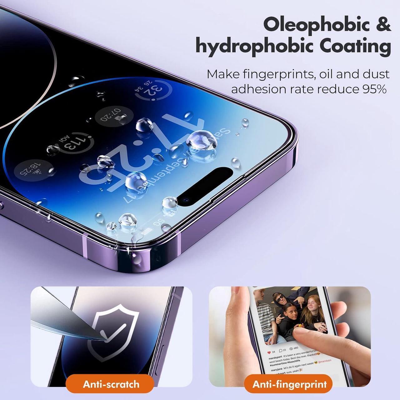 Alt view image 6 of 7 - UNBREAKcable 3-Pack Screen Protector for iPhone 14 Pro, Double Shatterproof Tempered Glass [Easy Installation Frame] [9H Hardness] [99.99% HD Clear] [Case Friendly] for iPhone 14 Pro 6.1 inch
