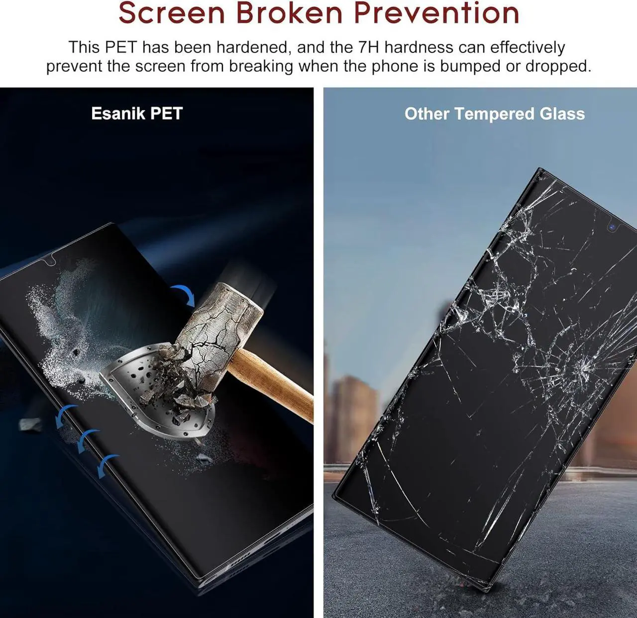 Alt view image 4 of 6 - Esanik Privacy Screen Protector for Samsung Galaxy S22 Ultra 6.8 Inch Screen Protector [2 Pieces], 2 x PET Privacy Film [Non-Glass] + 2 x Camera Tempered Glass Screen Protectors, Anti-Spy Privacy Film