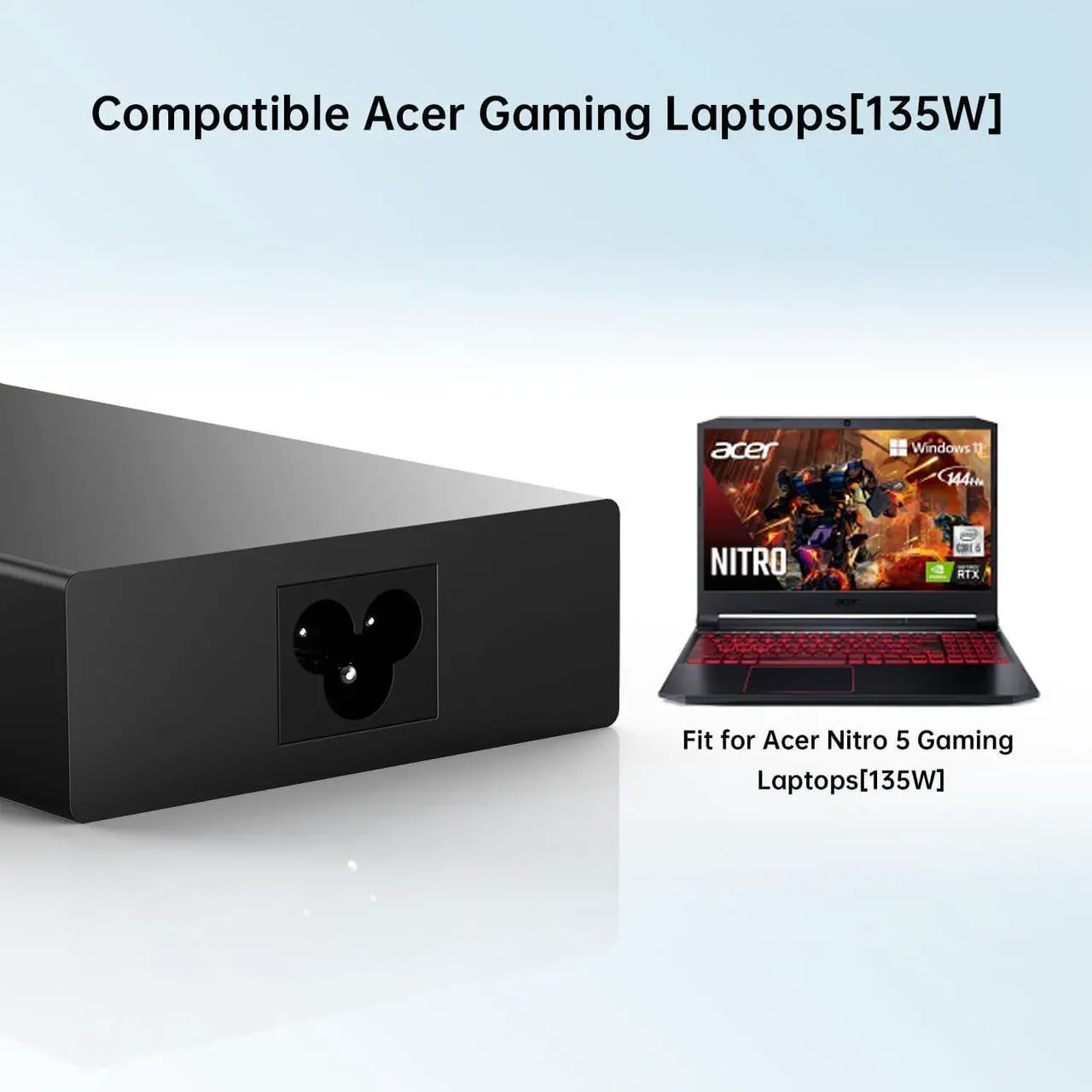 Alt view image 5 of 6 - 19V 7.1A 135W Charger for Acer Nitro V15 V14 V16 ANV15 ANV14 ANV16 Gaming Laptop, Acer Nitro-5 135 Watt PA-1131-16 PA-1131-26 Power Adapter
