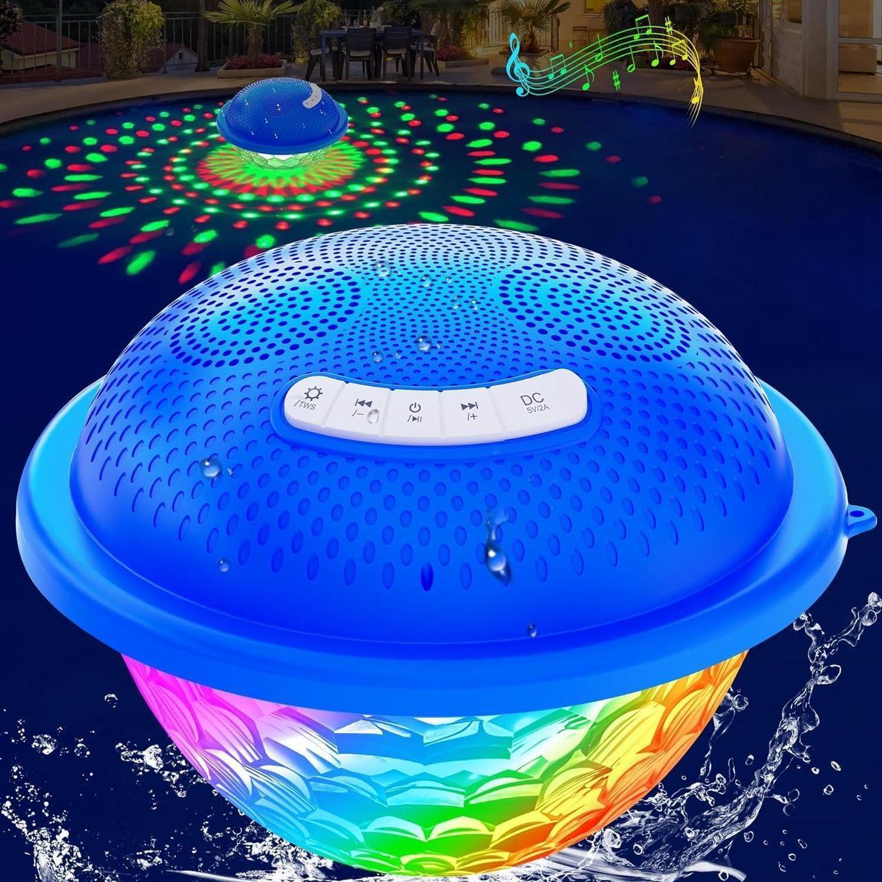 Main image of KingSom Bluetooth Pool Speaker,Floating Pool Speaker with Colorful Lights,Hot Tub Speaker IP68 Waterproof Pool Speaker,16W Loud Stereo Sound Bluetooth Speaker,TWS Pairing Floating Speaker for Pool