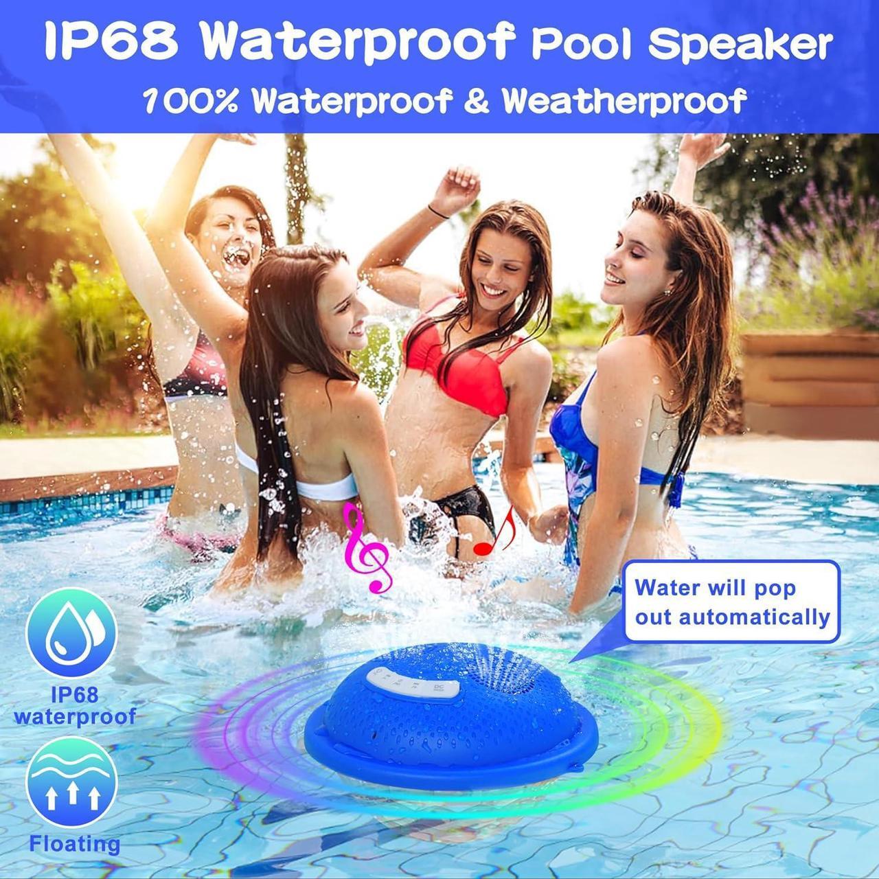 Alt view image 3 of 7 - KingSom Bluetooth Pool Speaker,Floating Pool Speaker with Colorful Lights,Hot Tub Speaker IP68 Waterproof Pool Speaker,16W Loud Stereo Sound Bluetooth Speaker,TWS Pairing Floating Speaker for Pool