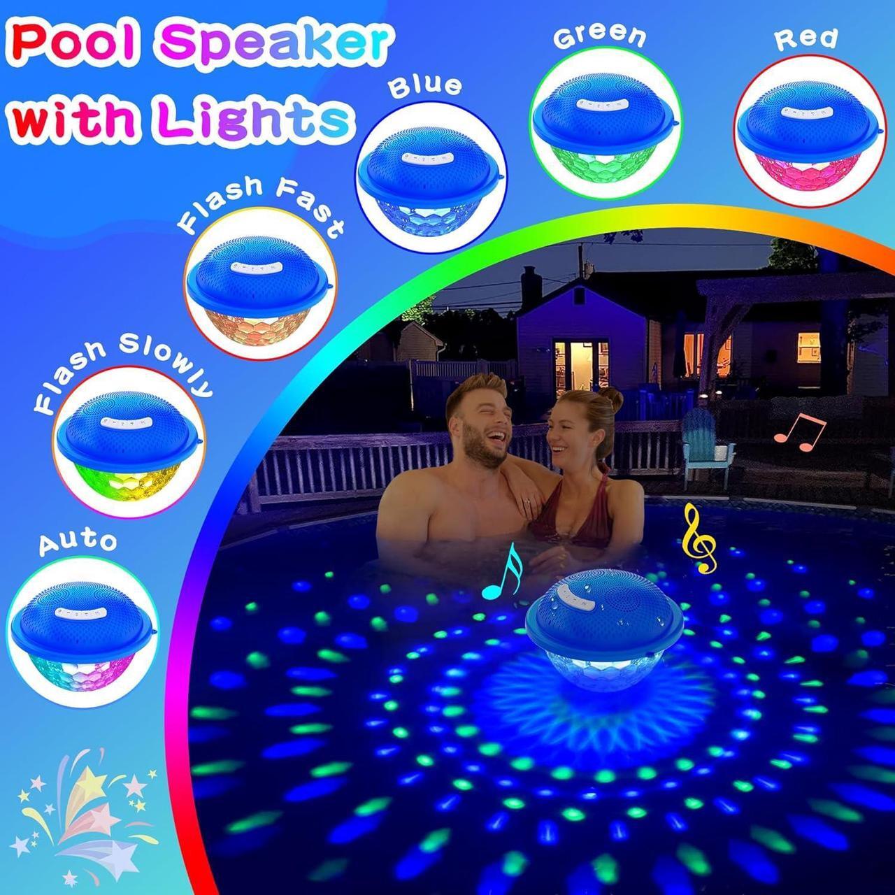 Alt view image 2 of 7 - KingSom Bluetooth Pool Speaker,Floating Pool Speaker with Colorful Lights,Hot Tub Speaker IP68 Waterproof Pool Speaker,16W Loud Stereo Sound Bluetooth Speaker,TWS Pairing Floating Speaker for Pool