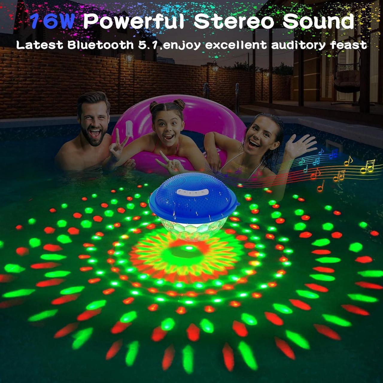 Alt view image 4 of 7 - KingSom Bluetooth Pool Speaker,Floating Pool Speaker with Colorful Lights,Hot Tub Speaker IP68 Waterproof Pool Speaker,16W Loud Stereo Sound Bluetooth Speaker,TWS Pairing Floating Speaker for Pool