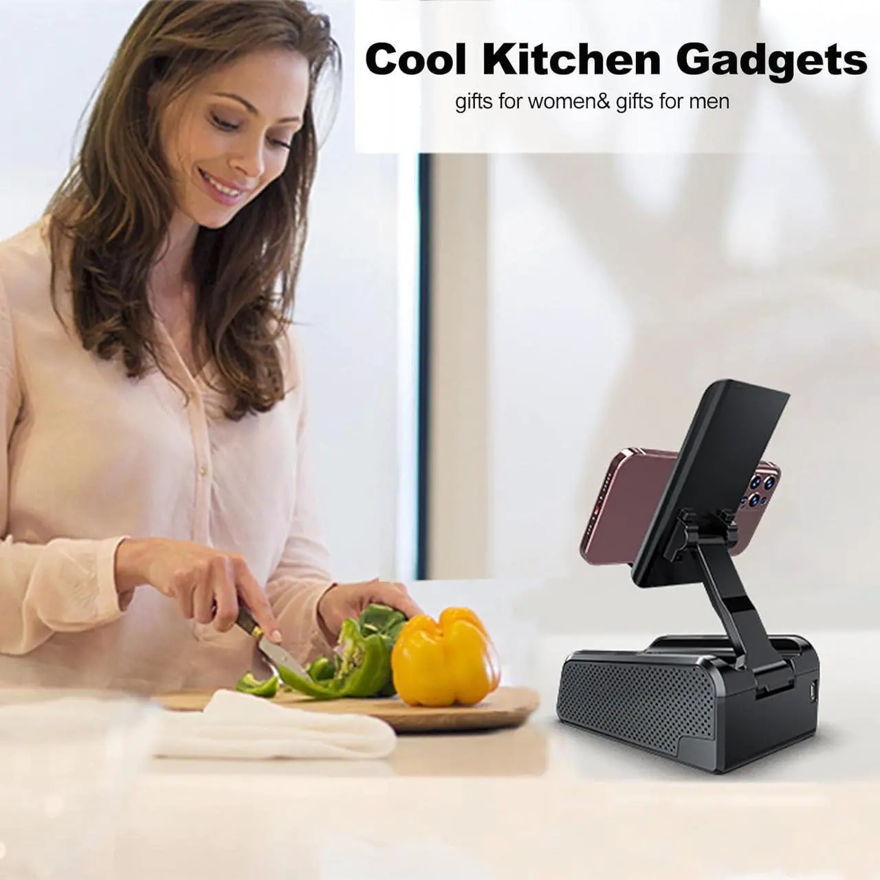 Alt view image 5 of 6 - JTEMAN Phone Stand Wireless Bluetooth Speaker,Desktop Kitchen Gadgets Phone Stand,Portable Phone Stand with Speaker,Gifts for Women and Men