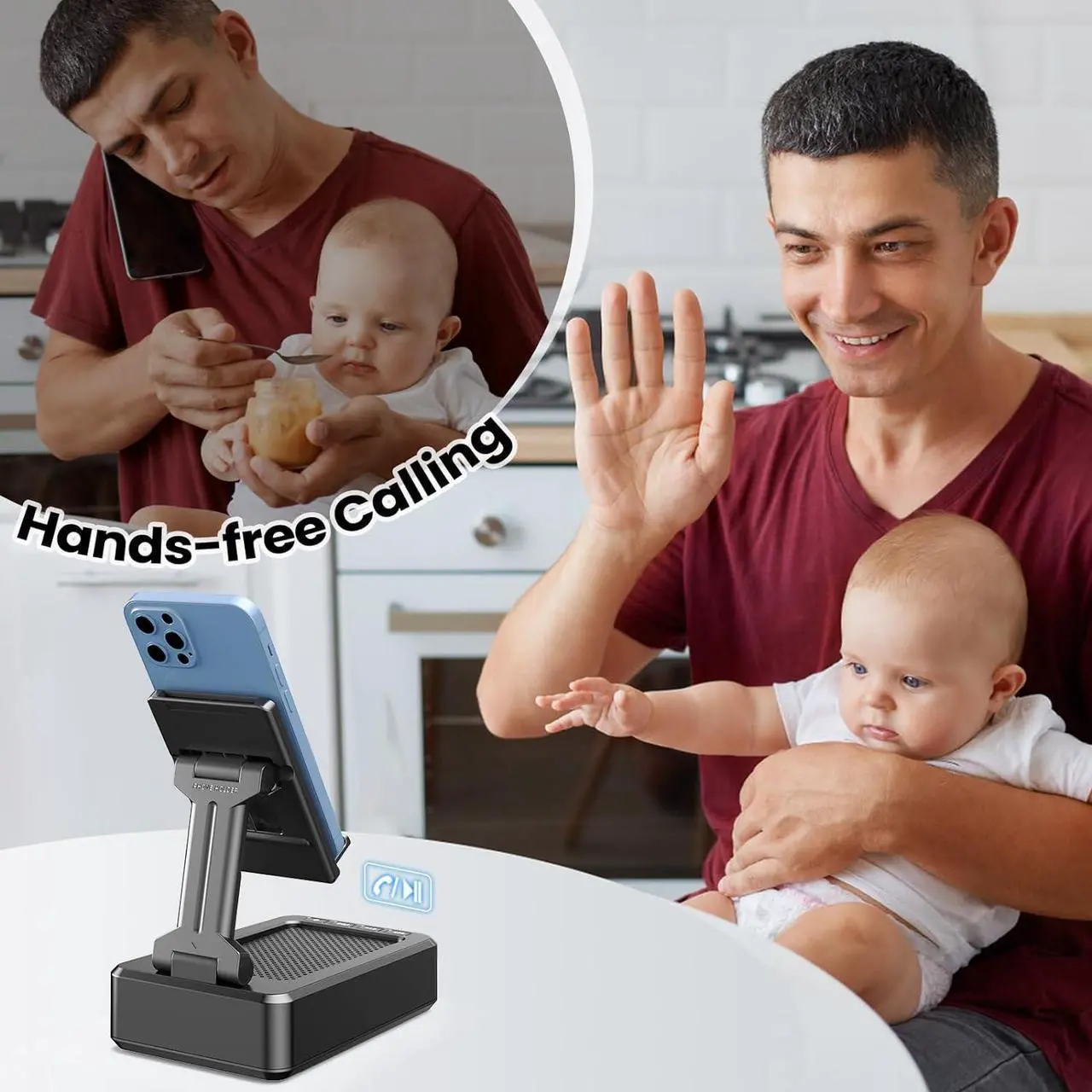 Alt view image 6 of 7 - Gifts for Men Foldable Cellphone Stand with Bluetooth Speaker Wireless Speaker with Phone Holder Birthday Gift Idea for Man Woman Cool Gadget