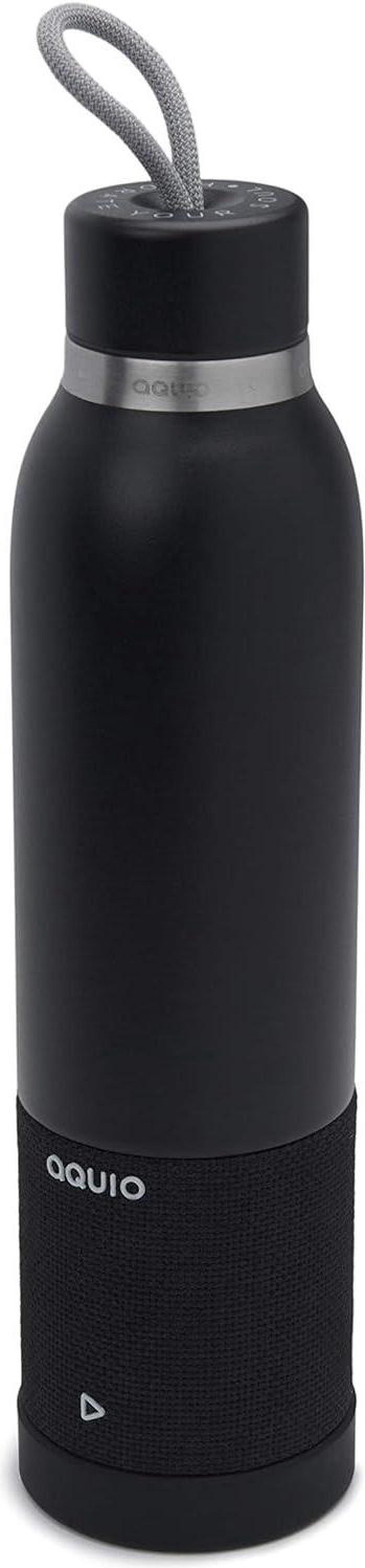 Main image of Aquio IBTB2BB Double-wall Steel Insulated Hydration Bottle with Rechargeable Bluetooth Wireless Speaker, Powered by iHome, Midnight