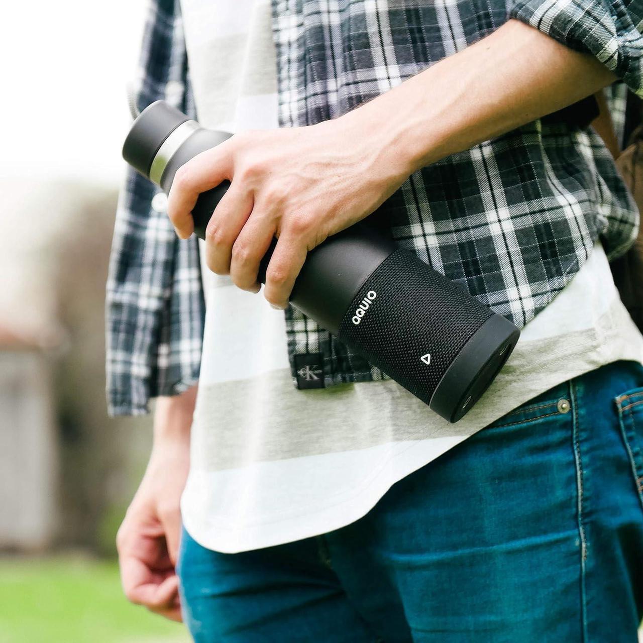 Alt view image 5 of 7 - Aquio IBTB2BB Double-wall Steel Insulated Hydration Bottle with Rechargeable Bluetooth Wireless Speaker, Powered by iHome, Midnight