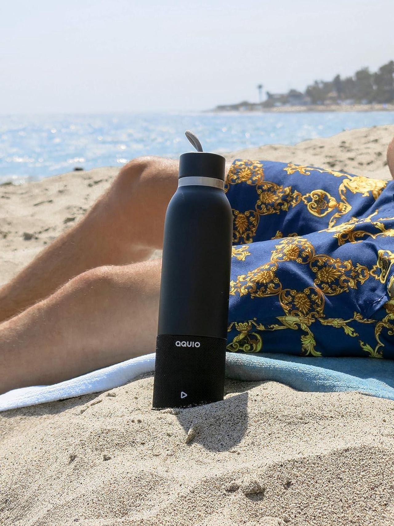 Alt view image 6 of 7 - Aquio IBTB2BB Double-wall Steel Insulated Hydration Bottle with Rechargeable Bluetooth Wireless Speaker, Powered by iHome, Midnight