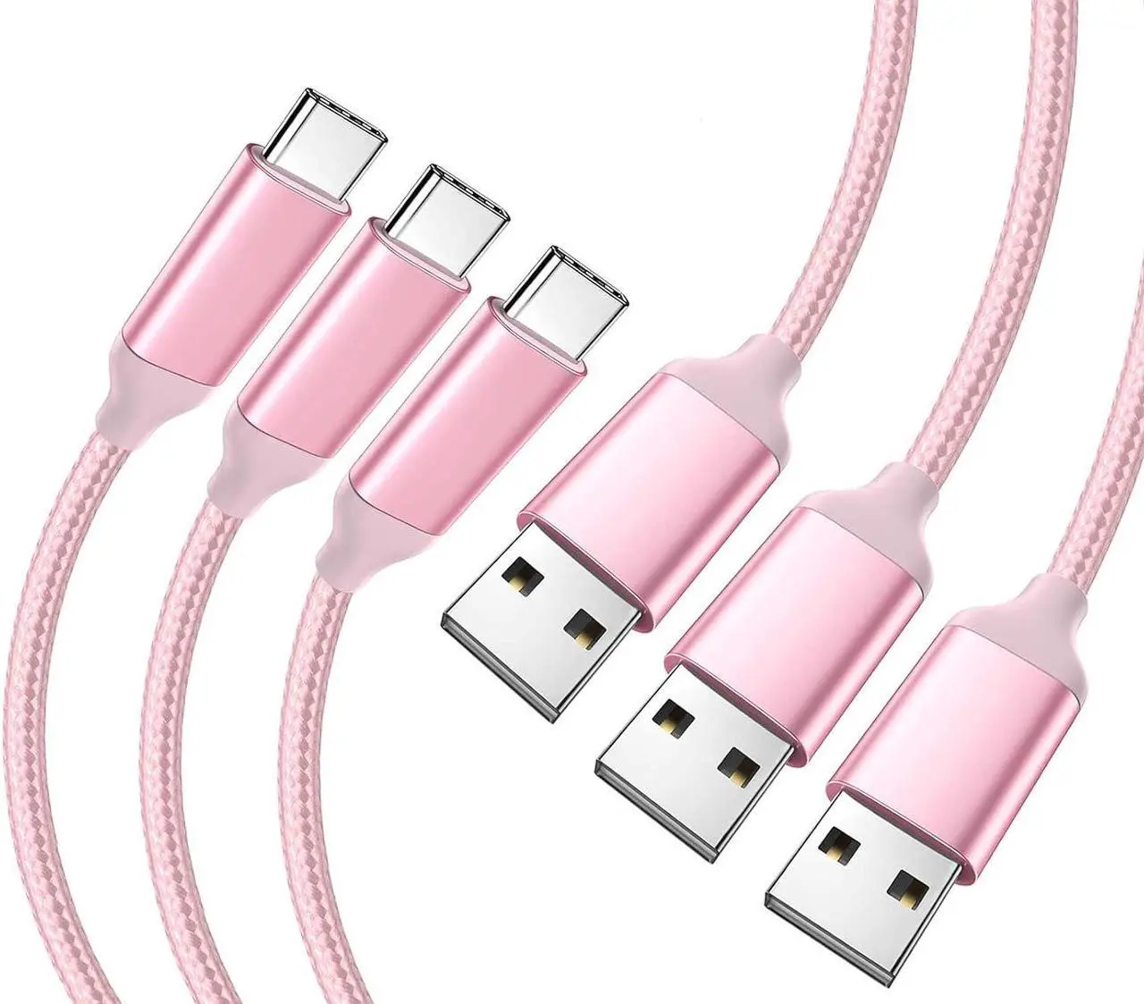 Main image of USB C Cable Pink 10 ft 3-Pack, Long Quick Charger Cord, Android Type C Fast Charging Cable for OnePlus Nord N200/N100, LG Stylo 6 5 4, Samsung Galaxy S10 S9 S8 A31, Note 9 Plus, Tab S6/S5e, Sony PS5