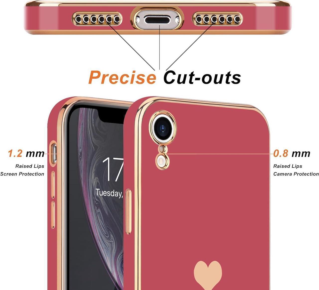 Alt view image 3 of 7 - Teageo Compatible with iPhone Xr Case for Women Girl Cute Love-Heart Luxury Bling Plating Soft Back Cover Raised Full Camera Protection Bumper Silicone Shockproof Phone Case for iPhone Xr,Bright Blush