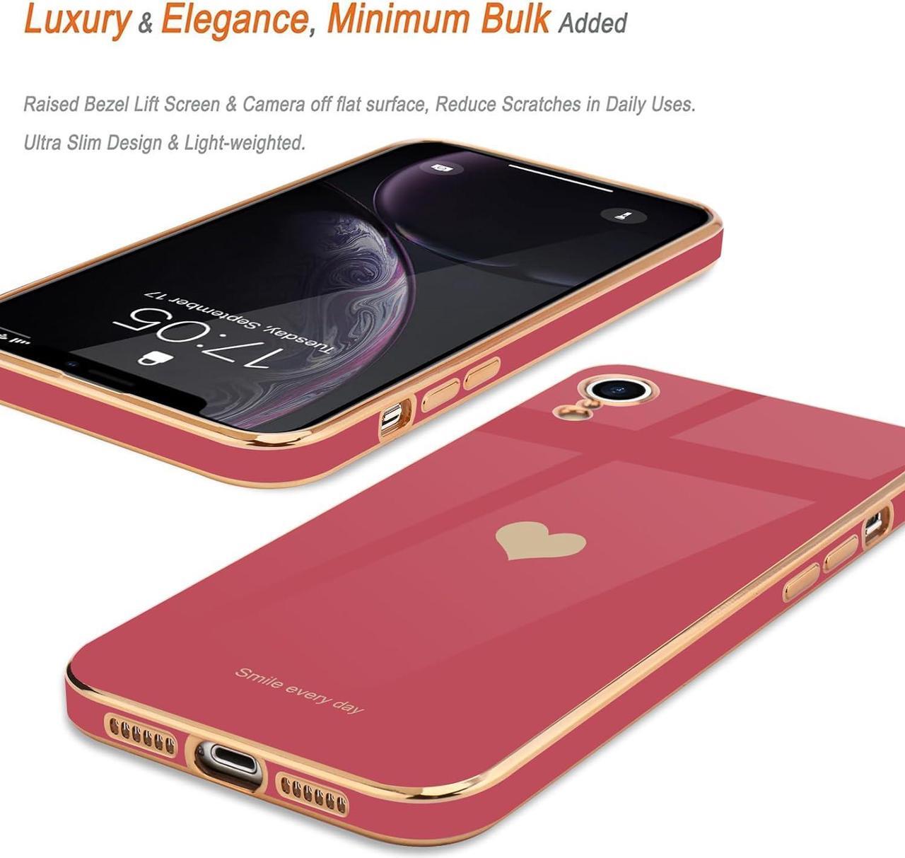 Alt view image 4 of 7 - Teageo Compatible with iPhone Xr Case for Women Girl Cute Love-Heart Luxury Bling Plating Soft Back Cover Raised Full Camera Protection Bumper Silicone Shockproof Phone Case for iPhone Xr,Bright Blush