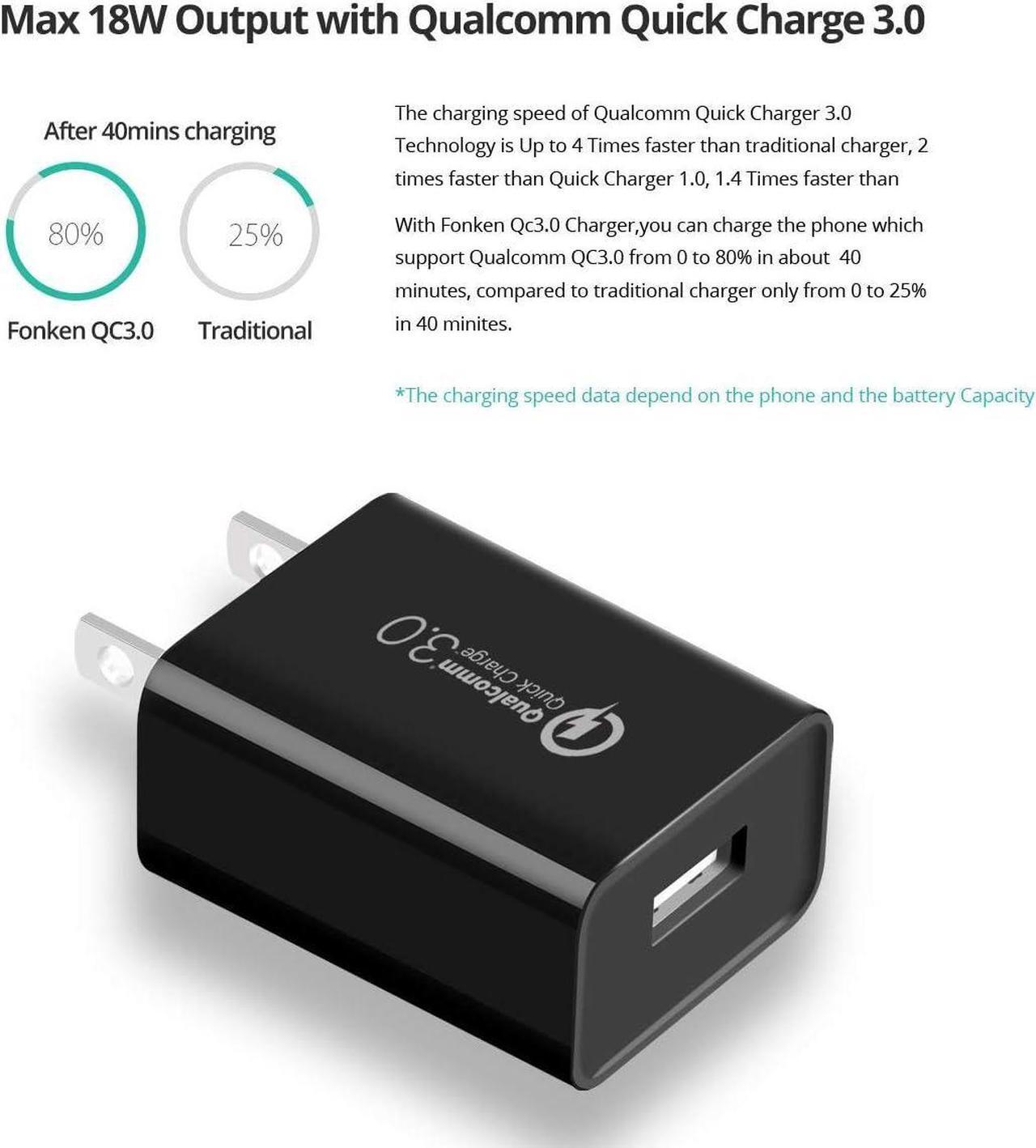 Alt view image 2 of 6 - [3-Pack] Quick Charge 3.0, FONKEN 18W 3A USB Wall Charger QC 2.0/3.0 Adapter Fast Charger Block Compatible for Wireless Charger, iPhone iPad, Samsung S10/S9/S8/Note 9/8, LG G5, HTC 10 (Black)