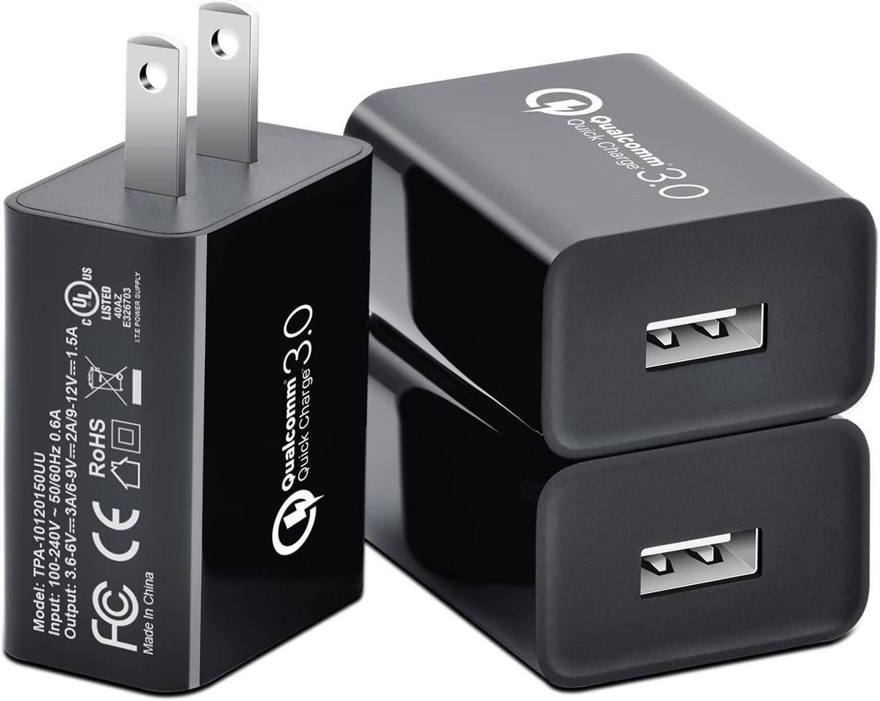 Main image of [3-Pack] Quick Charge 3.0, FONKEN 18W 3A USB Wall Charger QC 2.0/3.0 Adapter Fast Charger Block Compatible for Wireless Charger, iPhone iPad, Samsung S10/S9/S8/Note 9/8, LG G5, HTC 10 (Black)