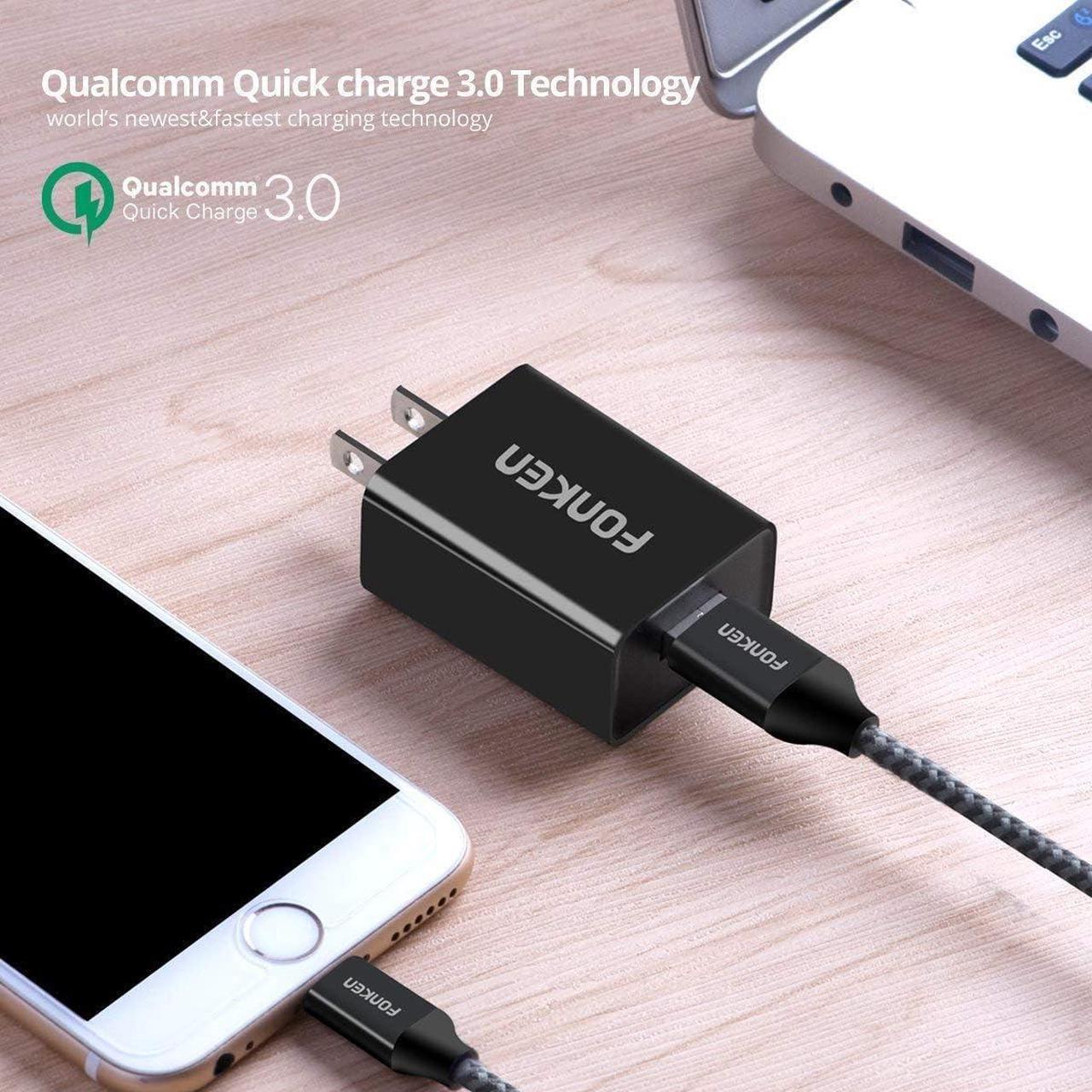Alt view image 6 of 6 - [3-Pack] Quick Charge 3.0, FONKEN 18W 3A USB Wall Charger QC 2.0/3.0 Adapter Fast Charger Block Compatible for Wireless Charger, iPhone iPad, Samsung S10/S9/S8/Note 9/8, LG G5, HTC 10 (Black)