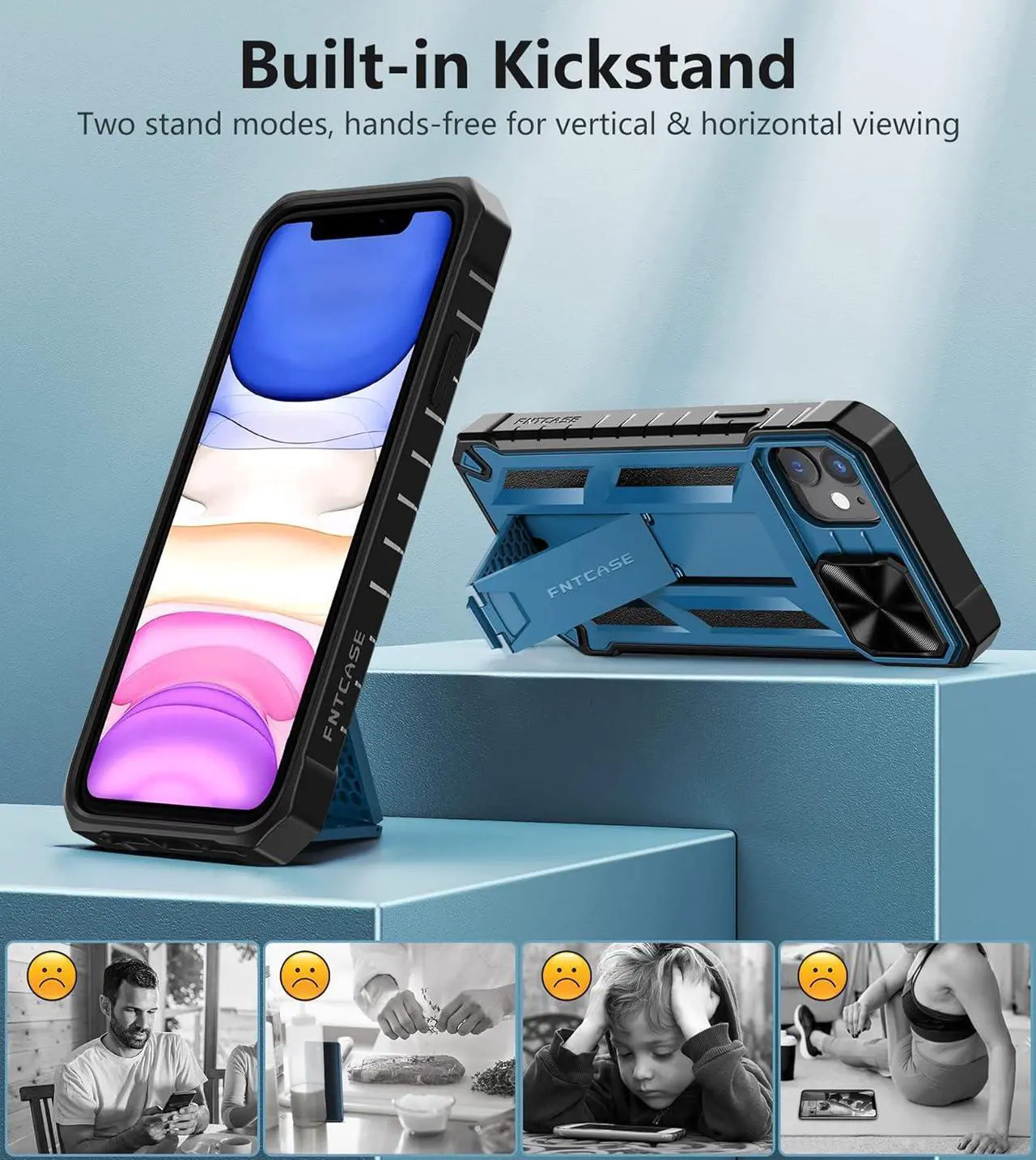 Alt view image 4 of 7 - FNTCASE for iPhone 11 Phone Case: Rugged Shockproof Protective Cases for Apple iPhone 11 6.1 inch | Military Grade Drop Proof Protection Cell Phone Mobile Cover with Kickstand & Slide, Blue