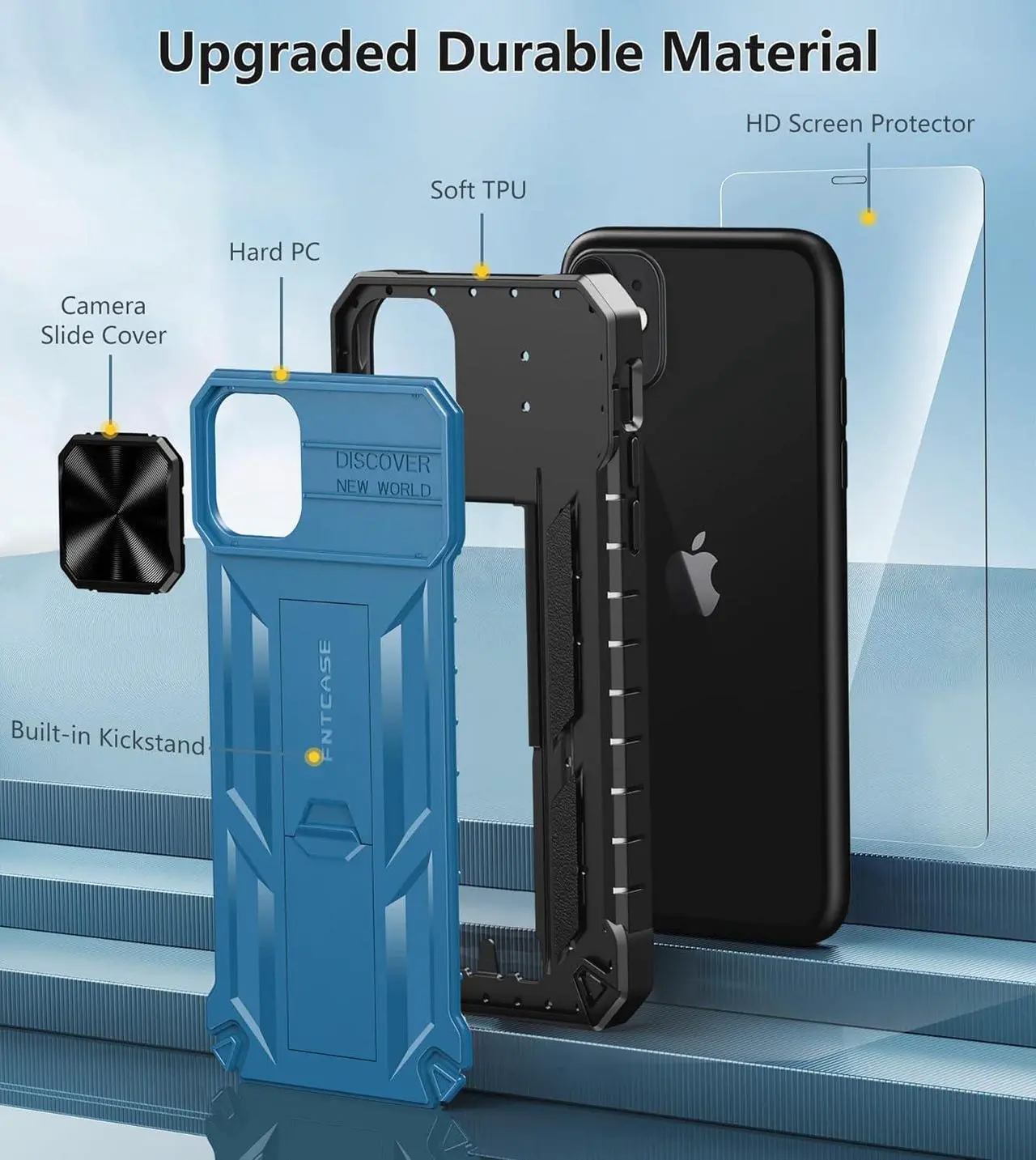 Alt view image 5 of 7 - FNTCASE for iPhone 11 Phone Case: Rugged Shockproof Protective Cases for Apple iPhone 11 6.1 inch | Military Grade Drop Proof Protection Cell Phone Mobile Cover with Kickstand & Slide, Blue