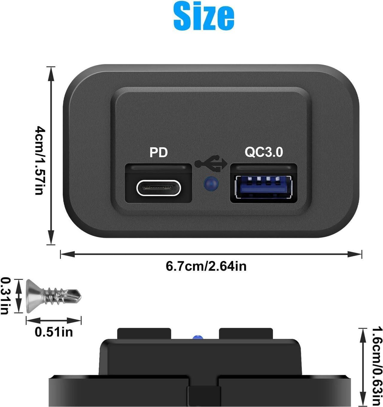 Alt view image 5 of 7 - 12V USB Outlet, Quick Charge 3.0 USB-A Port and USBC Port, 12V 24V Input Surface Mount RV USB Outlet, for RV Marine Motorcycle Truck Golf Cart