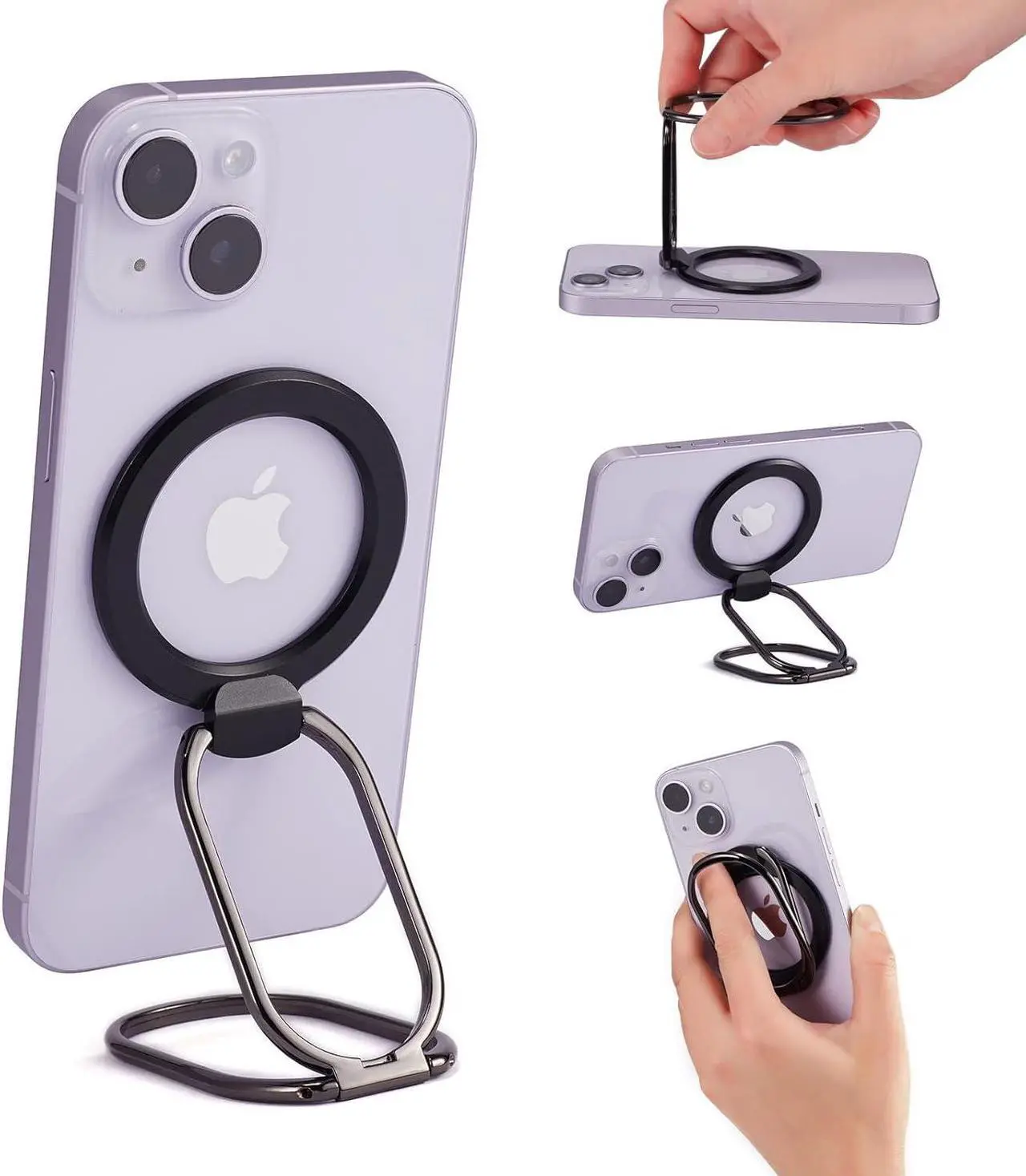 Main image of Magnetic Phone Ring Holder for MagSafe Grip Kickstand Adjustable Cellphone Ring Stand Mag Safe Accessories for iPhone15/ 14/13/12 Series Removable for Wireless Charging Black