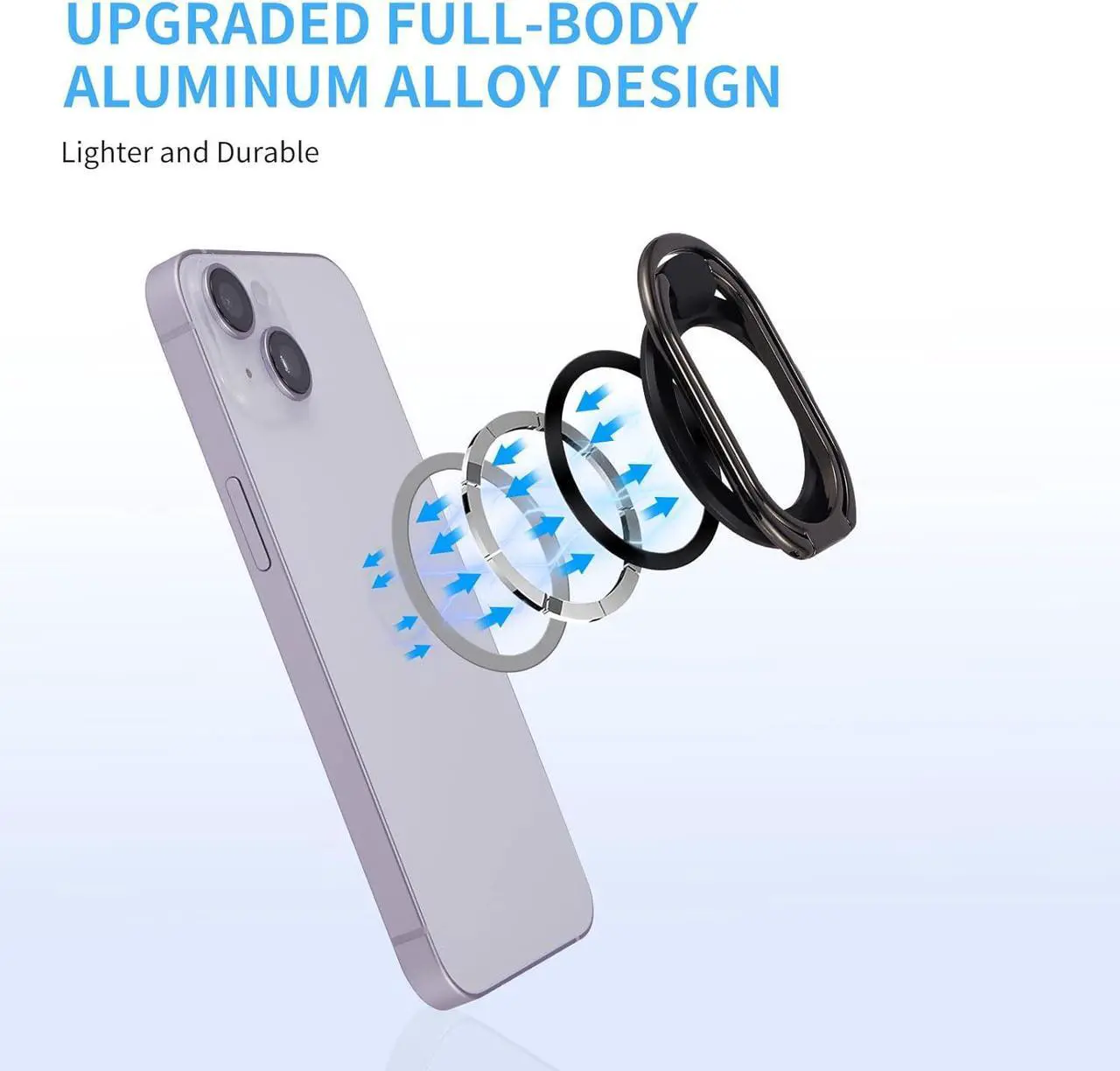 Alt view image 2 of 7 - Magnetic Phone Ring Holder for MagSafe Grip Kickstand Adjustable Cellphone Ring Stand Mag Safe Accessories for iPhone15/ 14/13/12 Series Removable for Wireless Charging Black