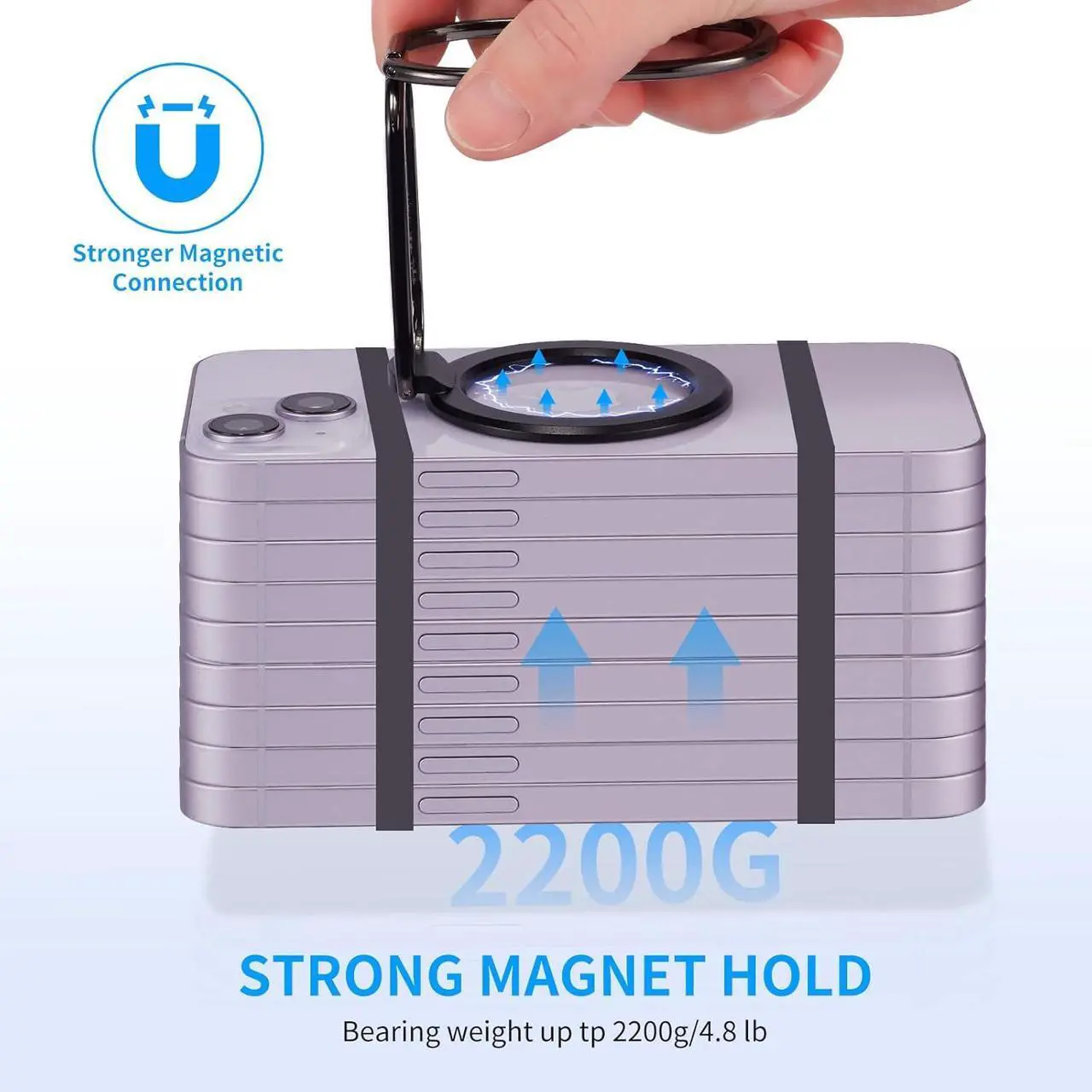 Alt view image 3 of 7 - Magnetic Phone Ring Holder for MagSafe Grip Kickstand Adjustable Cellphone Ring Stand Mag Safe Accessories for iPhone15/ 14/13/12 Series Removable for Wireless Charging Black
